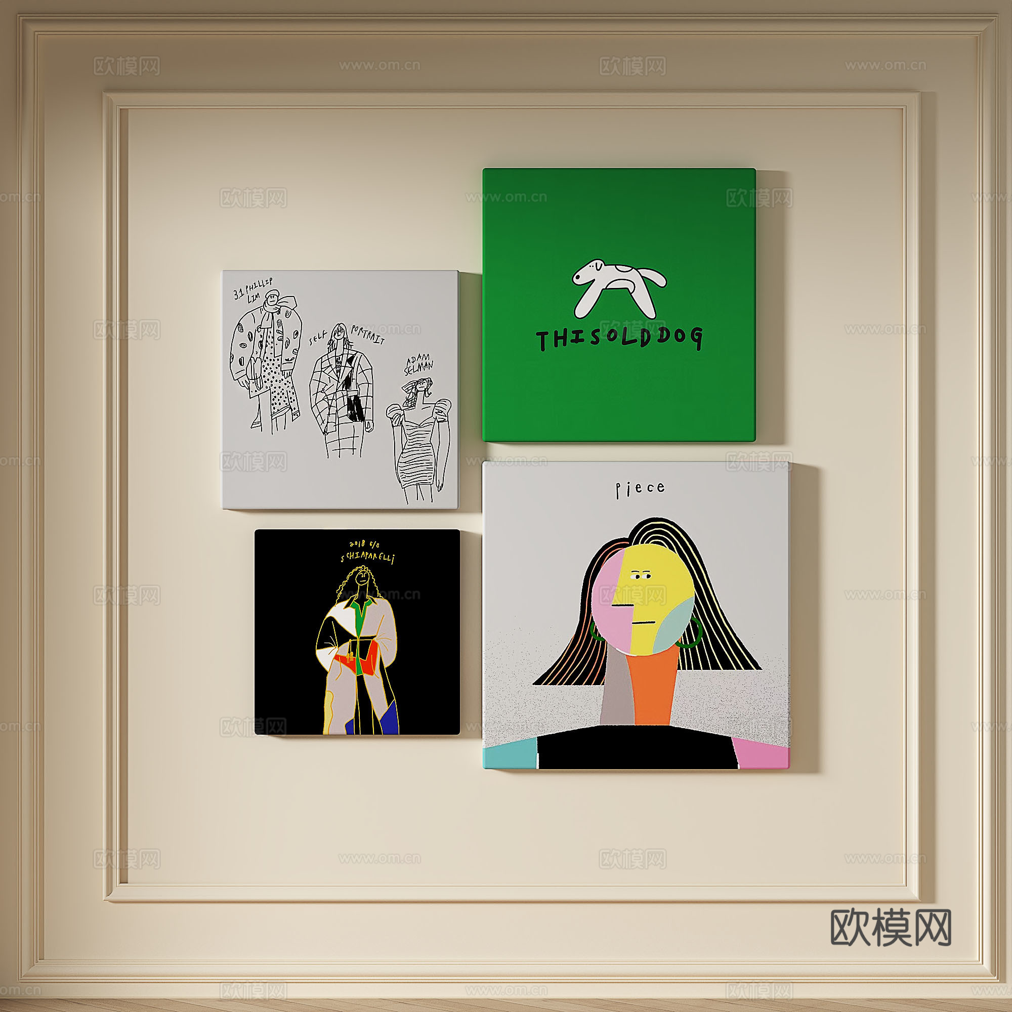 现代，简约，抽象，组合，装饰画免费3d模型