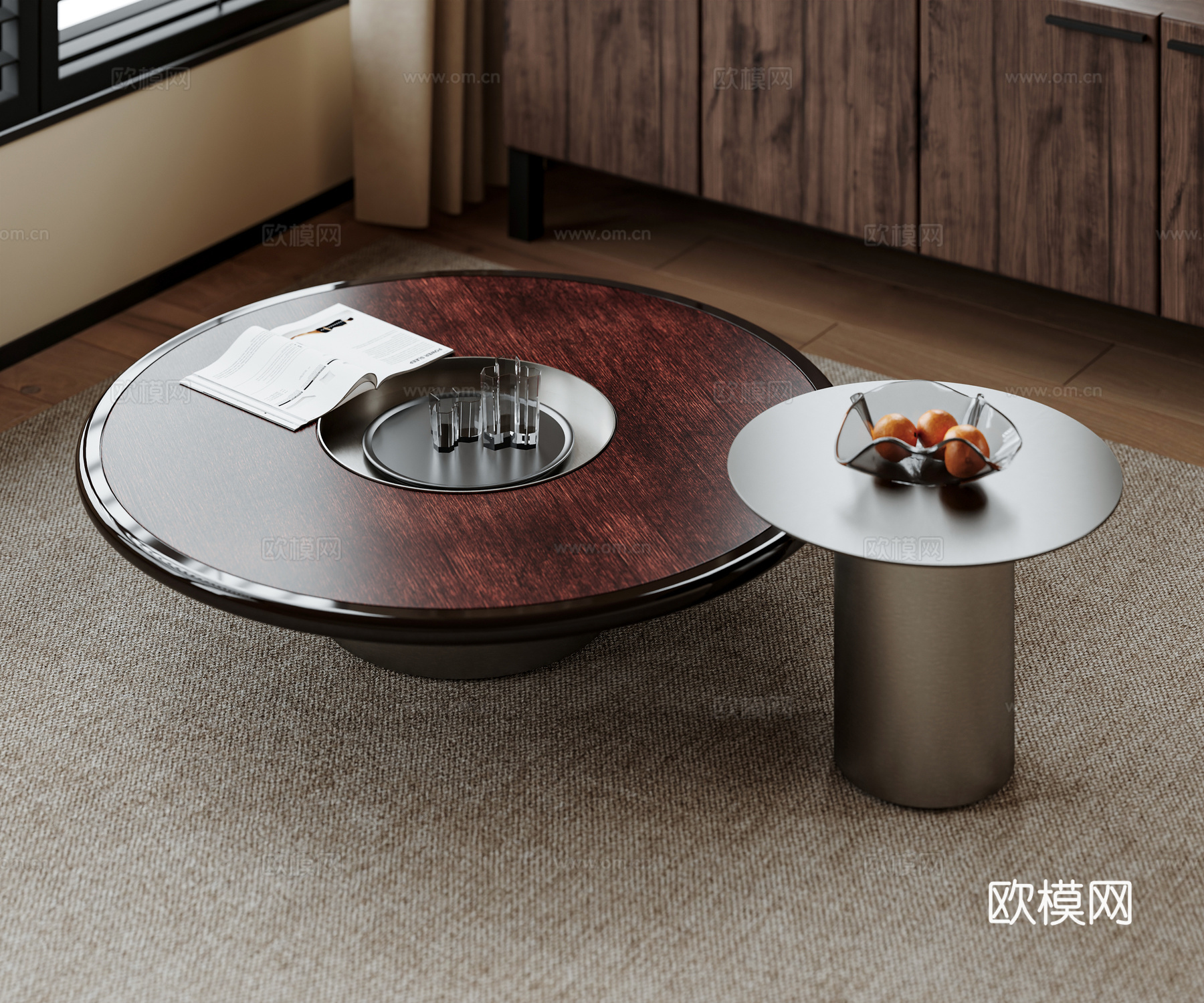 意式轻奢茶几组合 子母茶几 金属茶几 木茶几 圆茶几 饰品摆3d模型下载