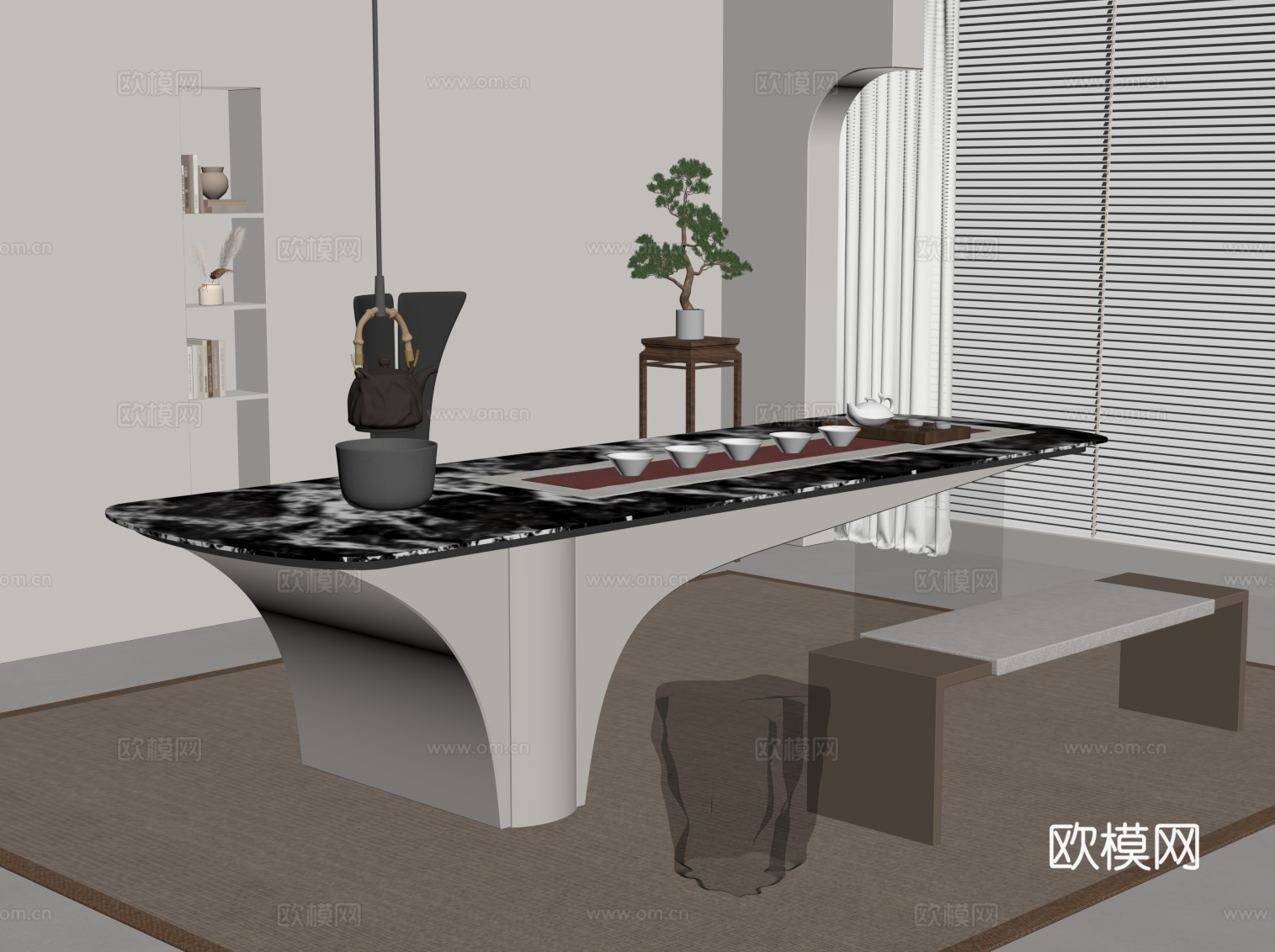 现代简约茶桌椅 茶台su模型