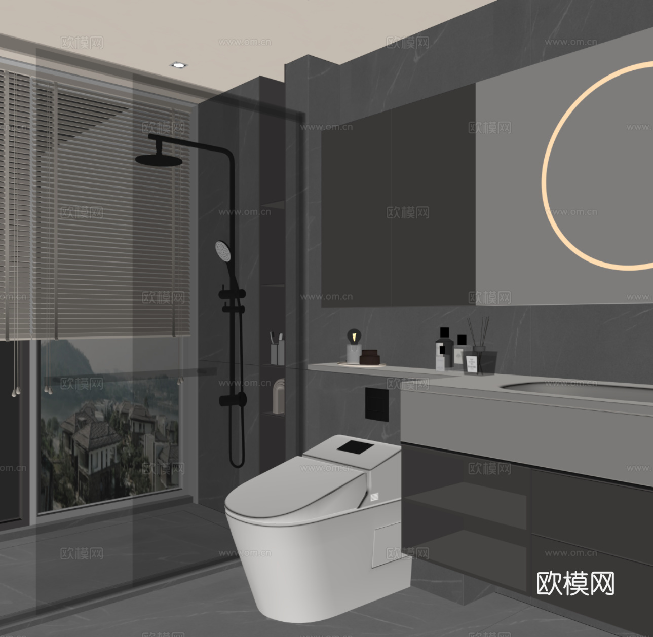 现代意式卫生间 浴室柜su模型