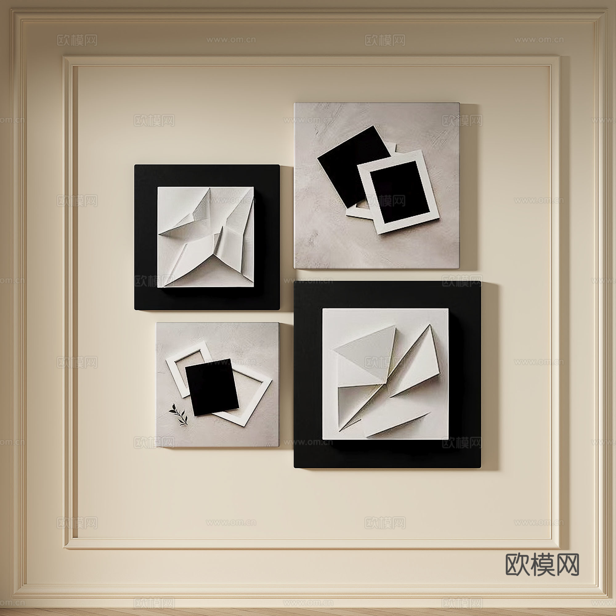 现代，简约，抽象，组合，立体，装饰画免费3d模型