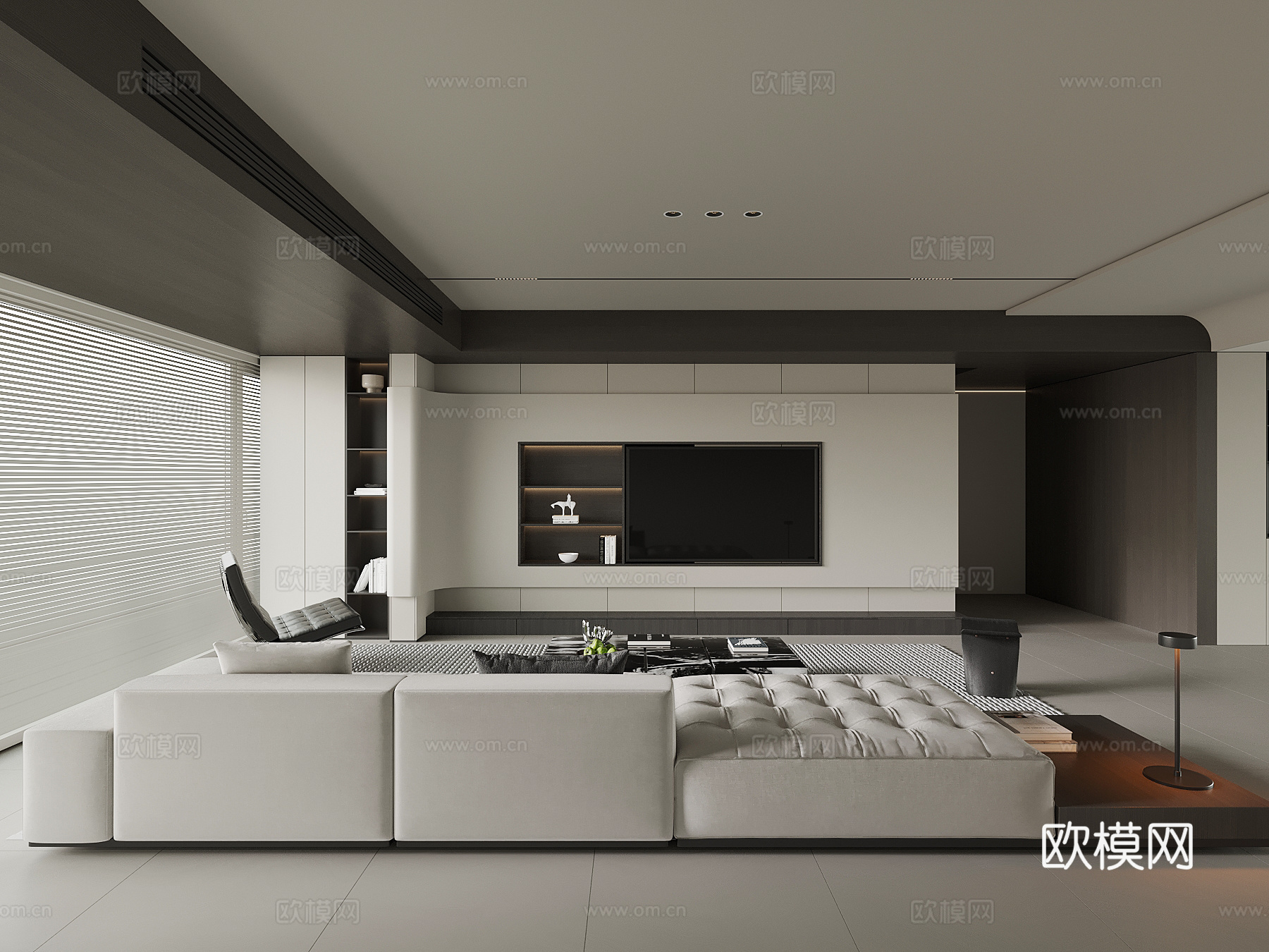 现代客厅 电视背景墙 沙发茶几su模型