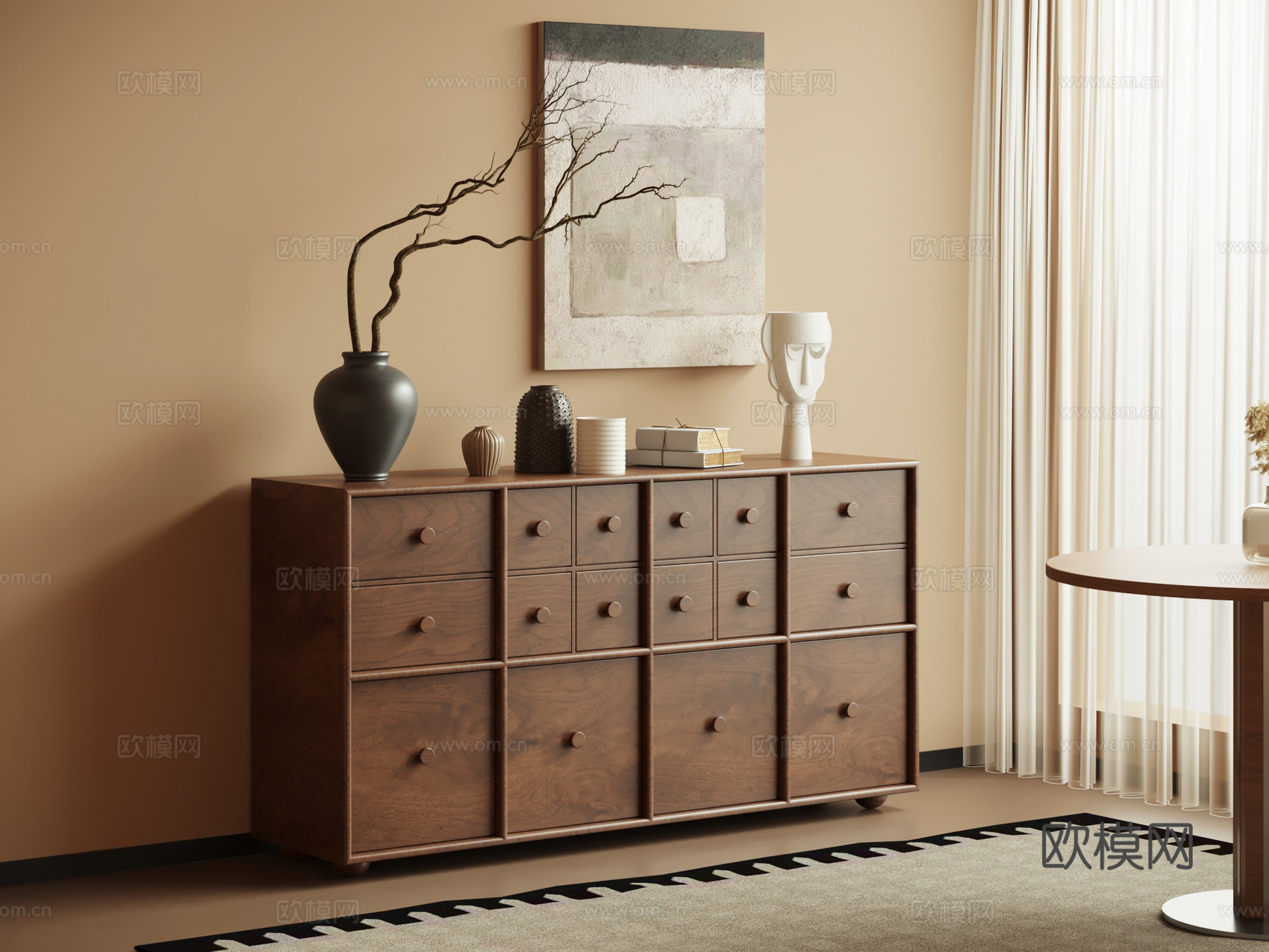 中古风玄关柜 端景柜 边柜su模型