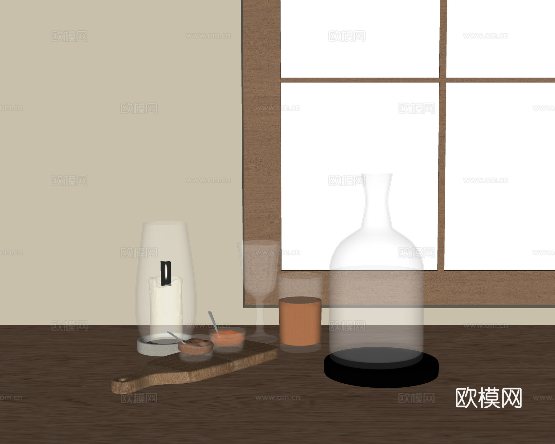 现代玻璃杯摆件su模型