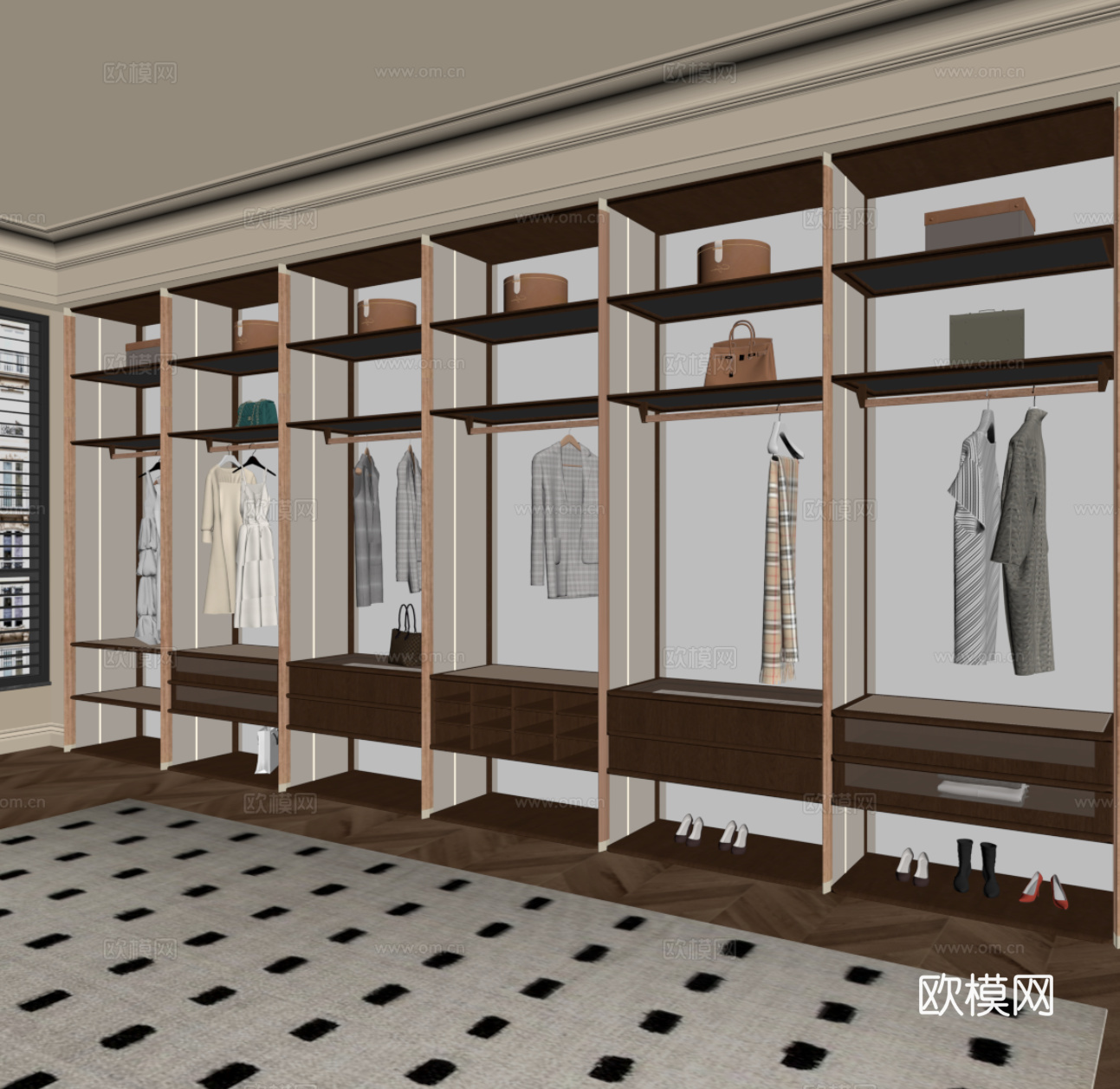 中古风衣柜 衣帽间su模型