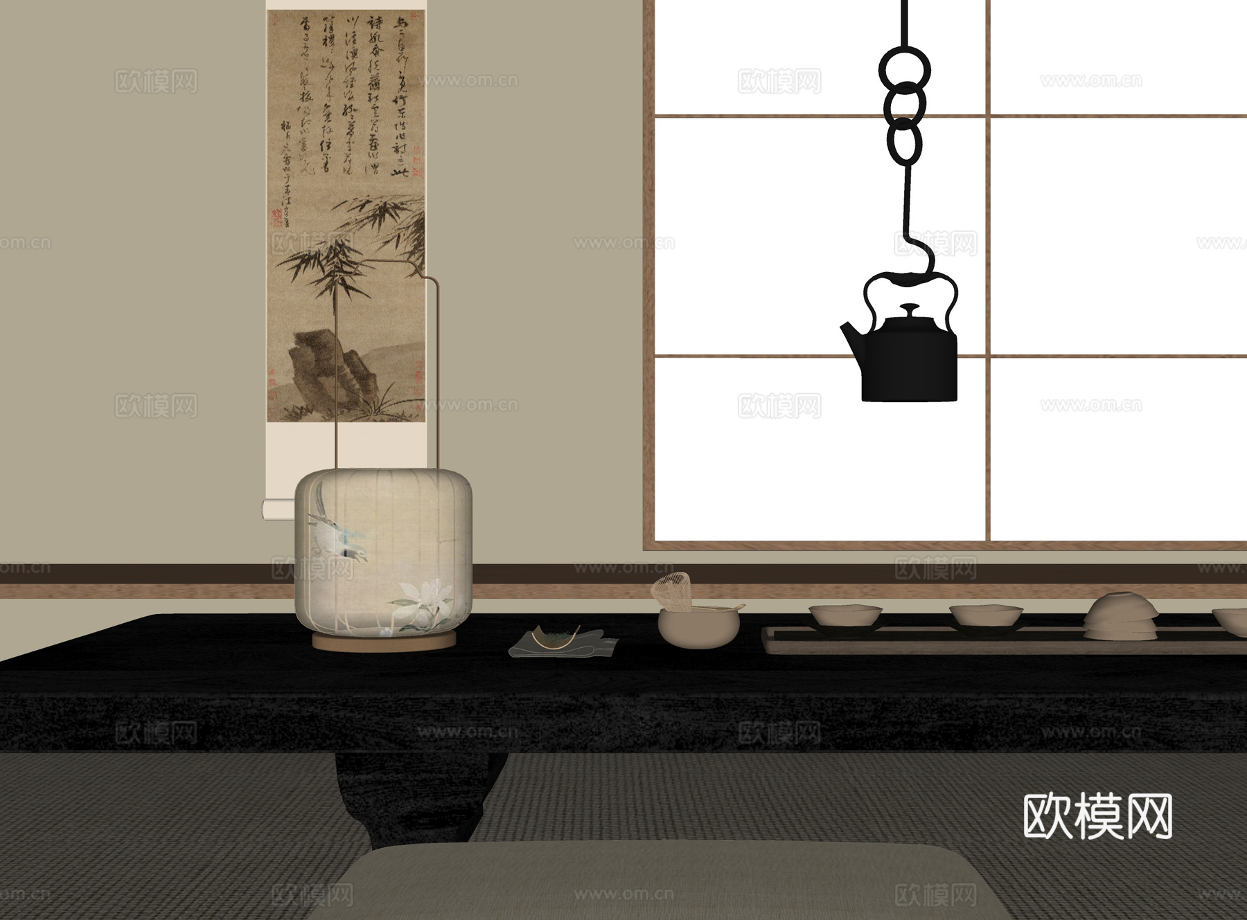 现代台灯 茶具摆件su模型