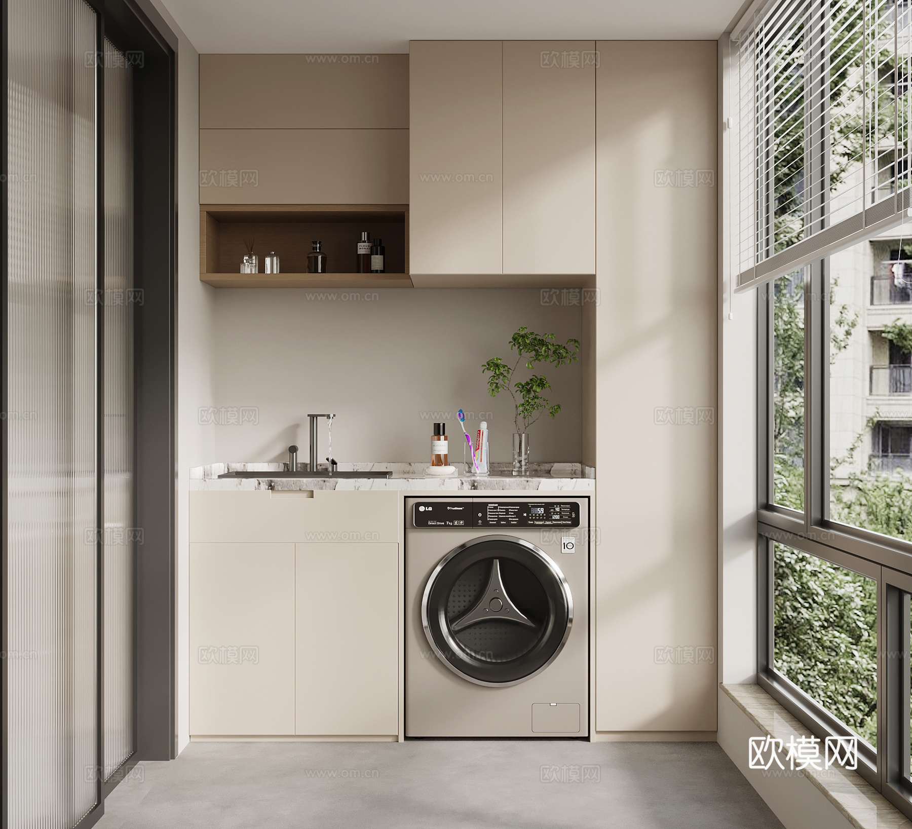 现代简约洗衣机柜 阳台柜3d模型下载