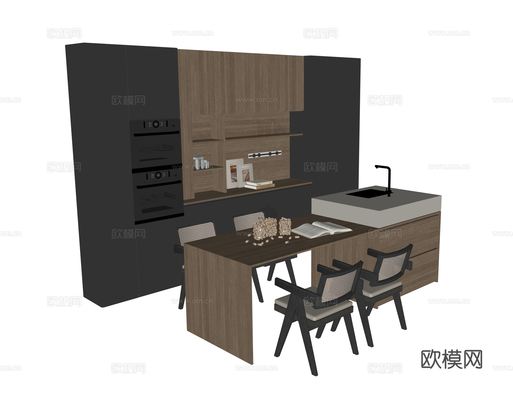 现代岛台餐桌组合su模型