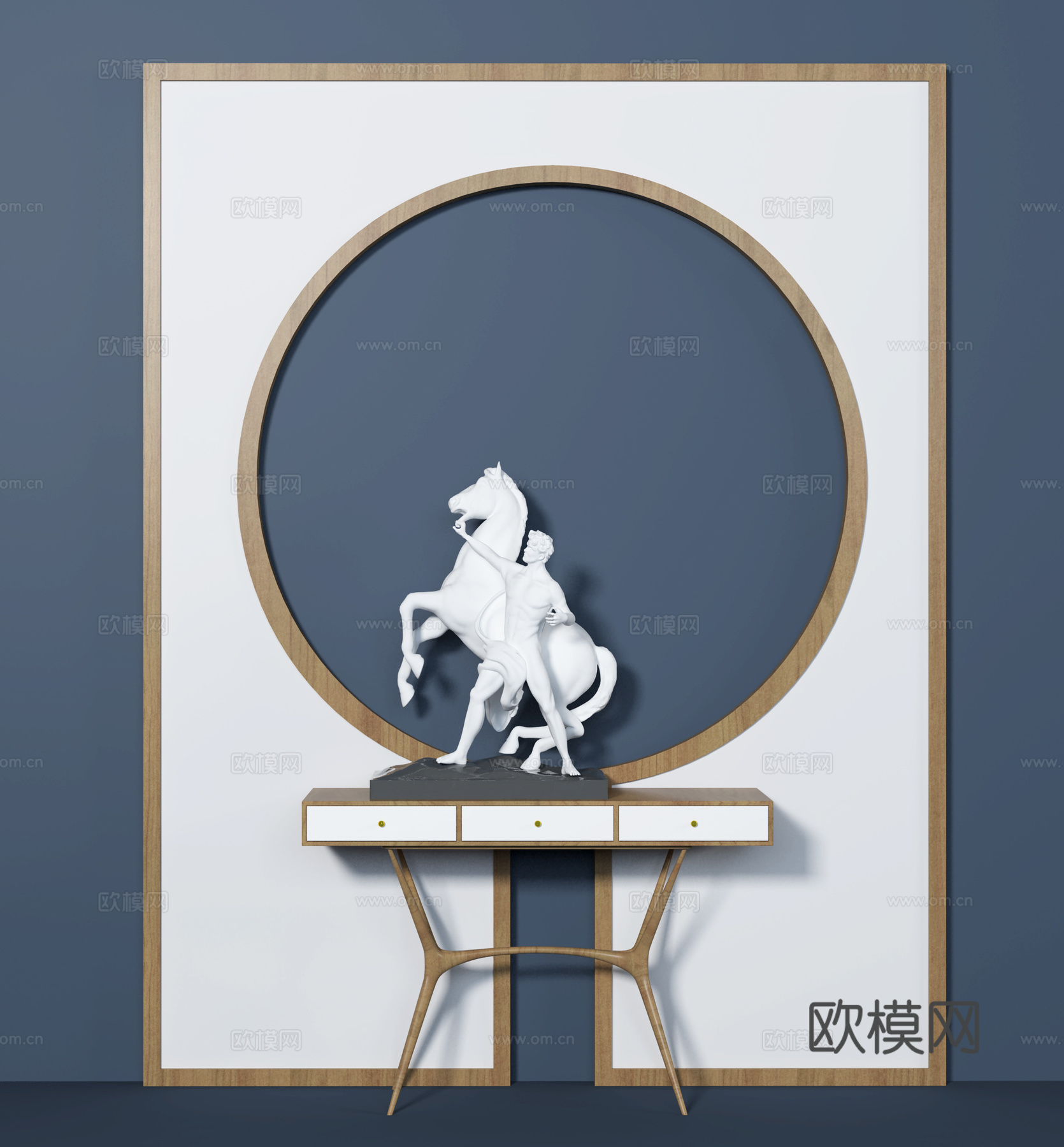 新中式都端景台石膏雕塑摆件3d模型下载