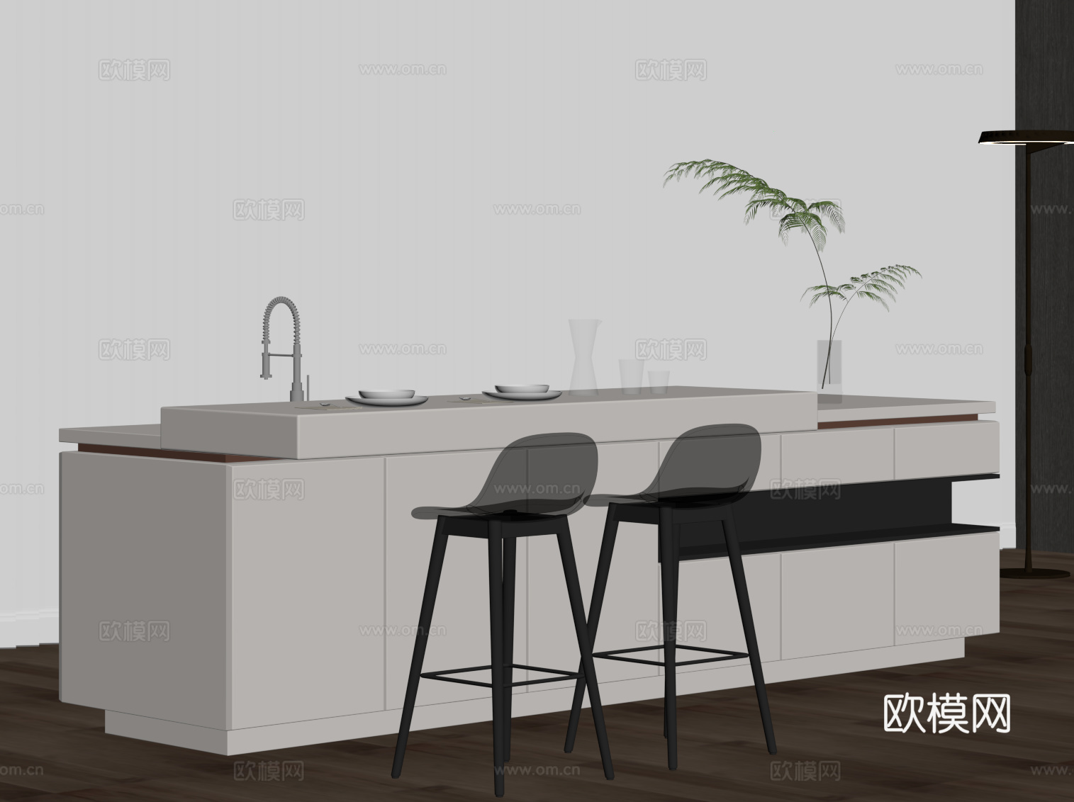 现代简约岛台 吧台su模型
