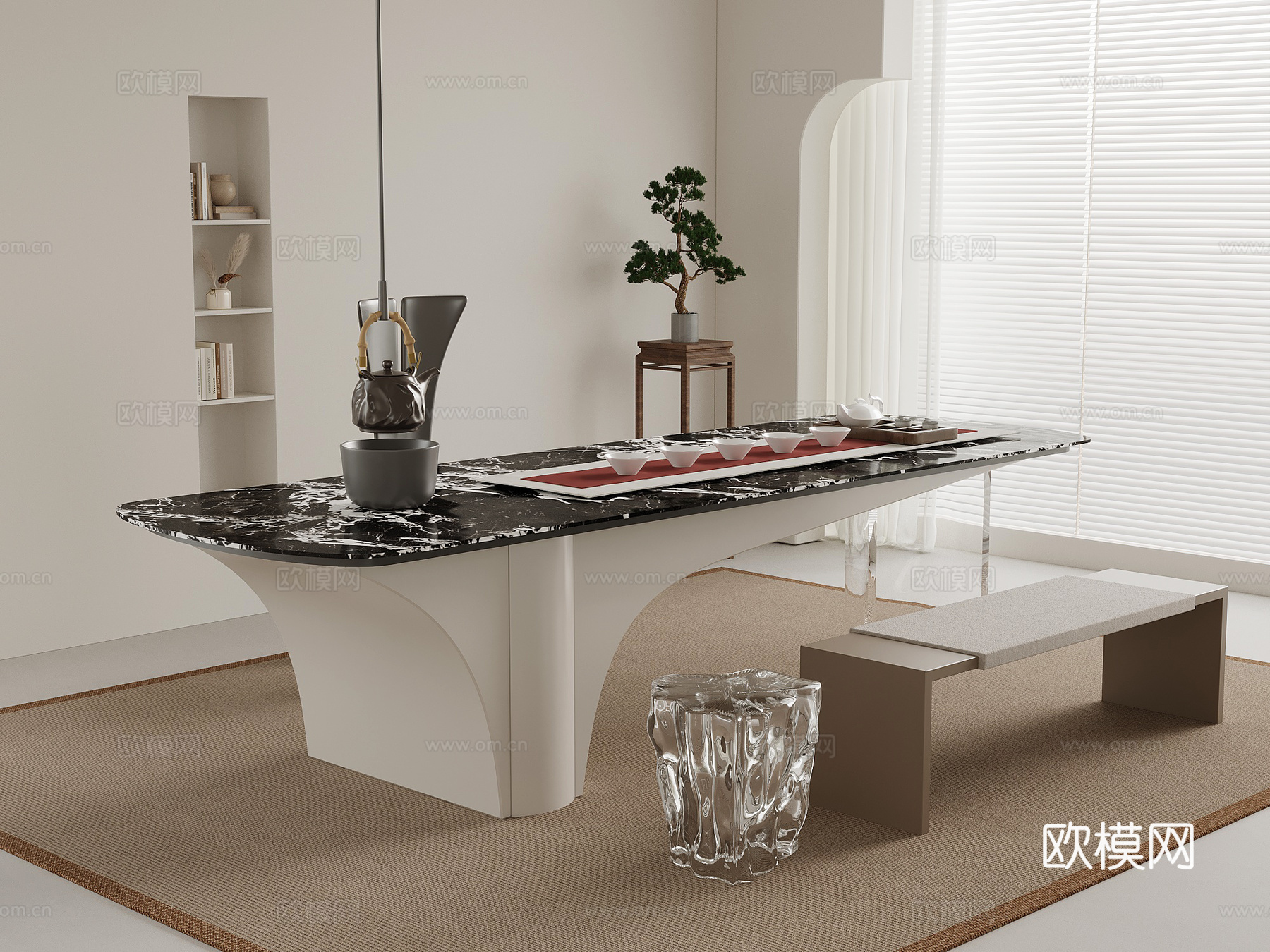 现代简约茶桌椅 茶台su模型