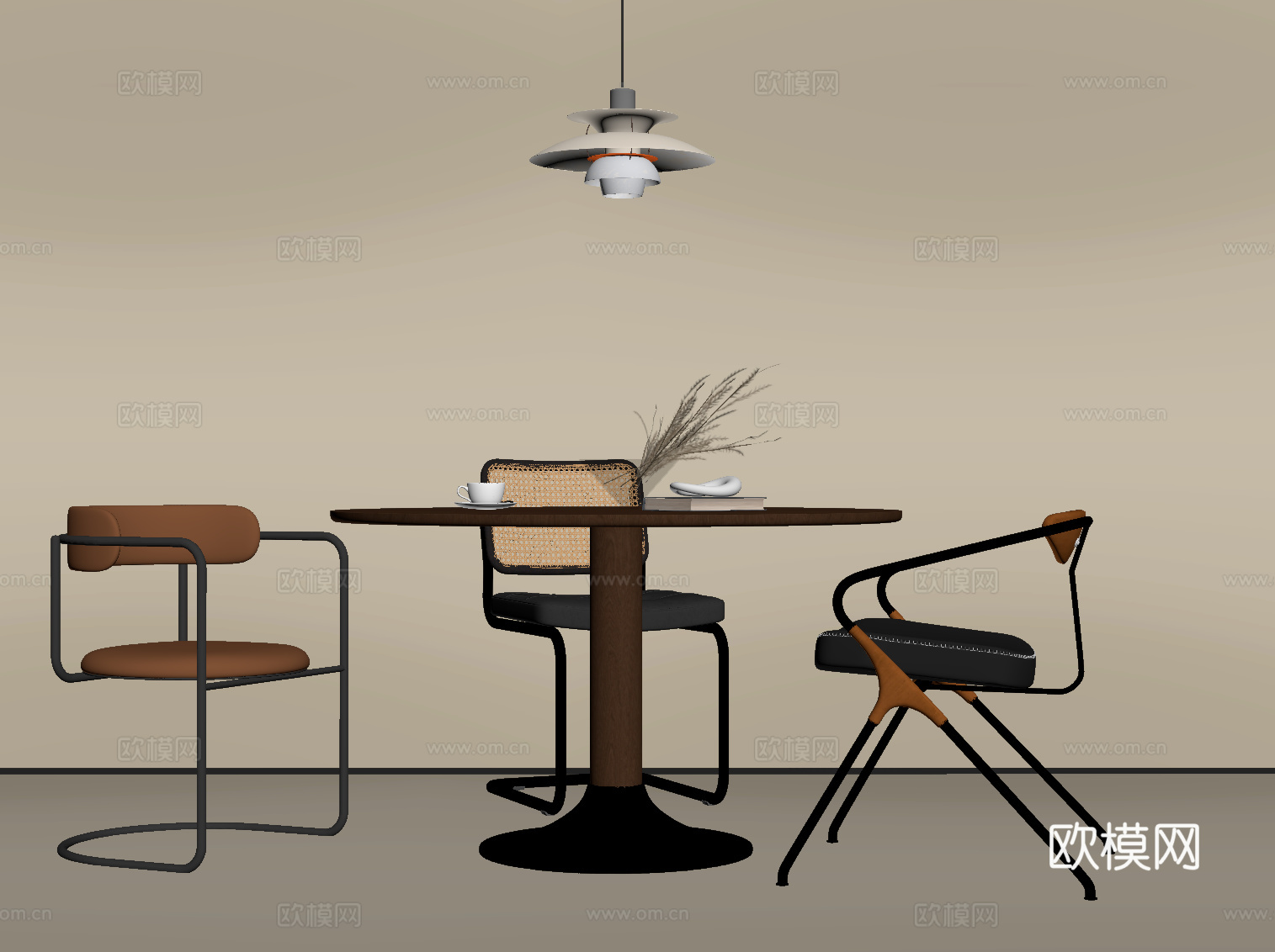 中古风餐桌椅 洽谈桌椅su模型