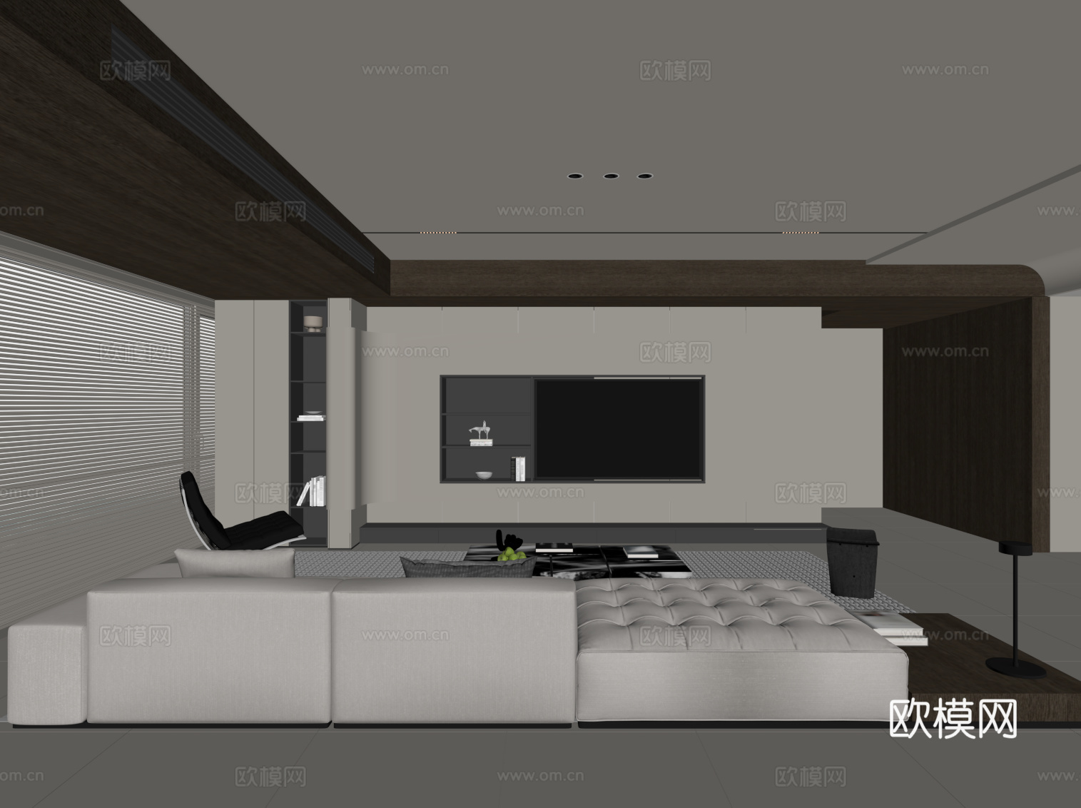 现代客厅 电视背景墙 沙发茶几su模型