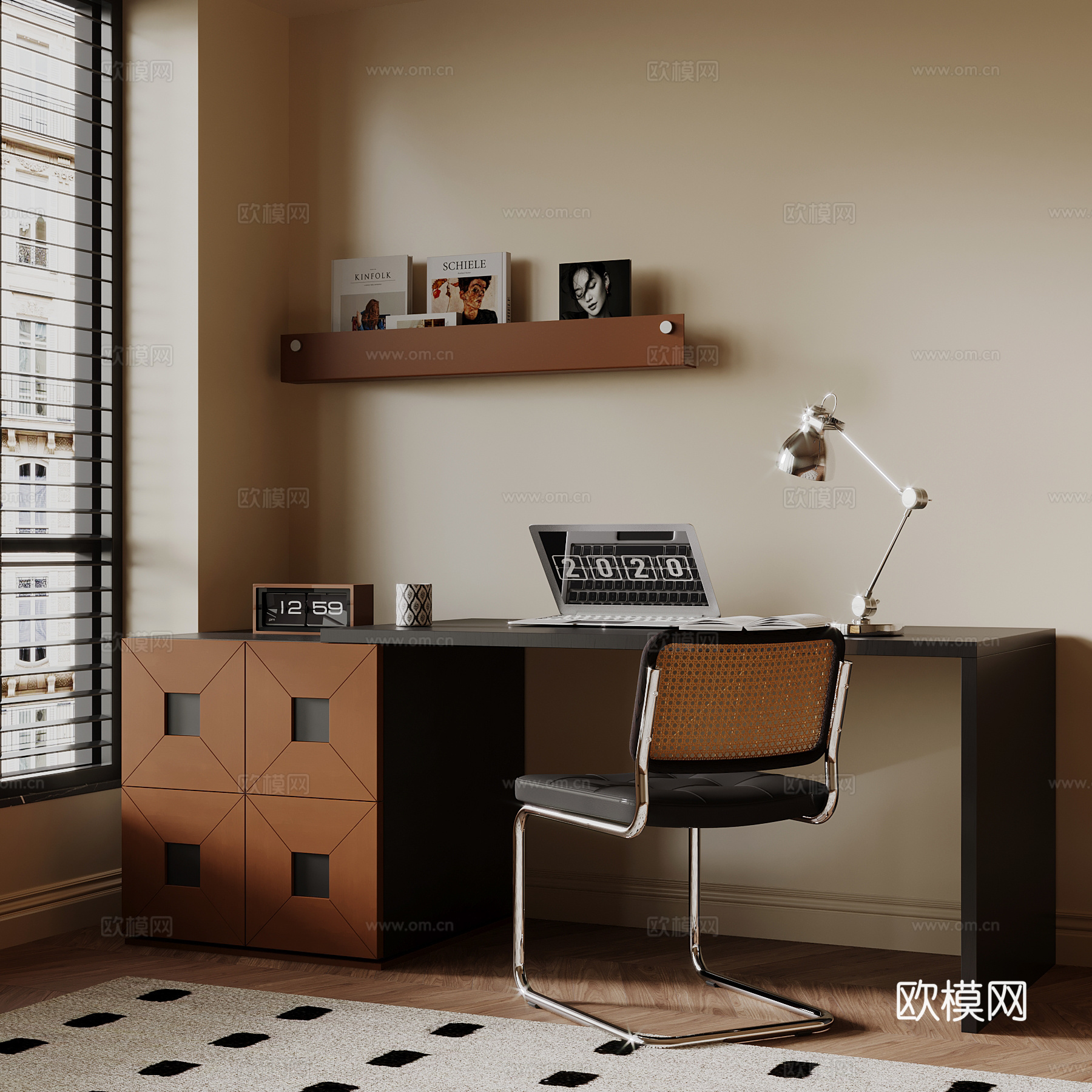 中古风书桌椅 梳妆台su模型