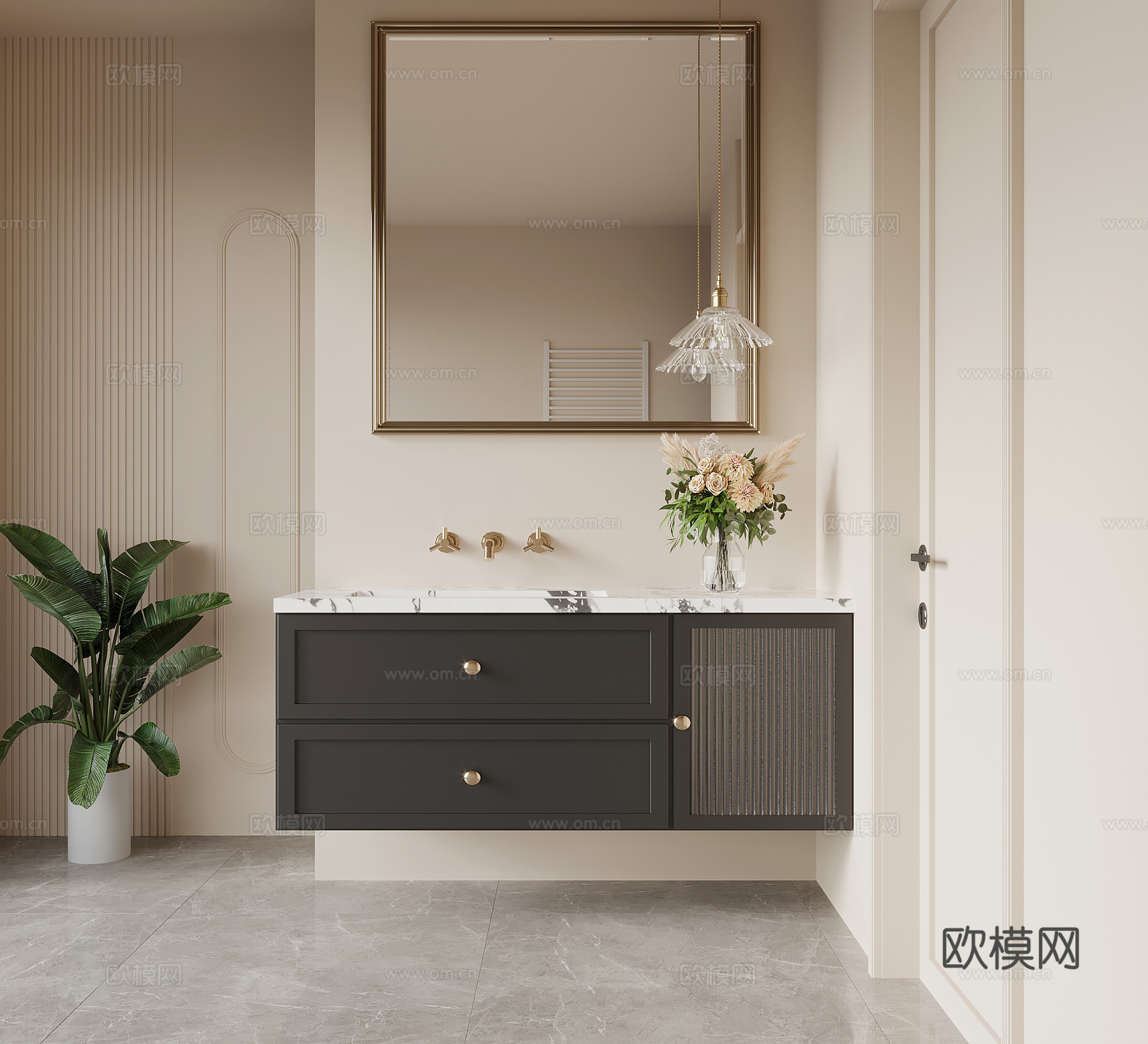 法式复古风浴室柜 洗手台su模型