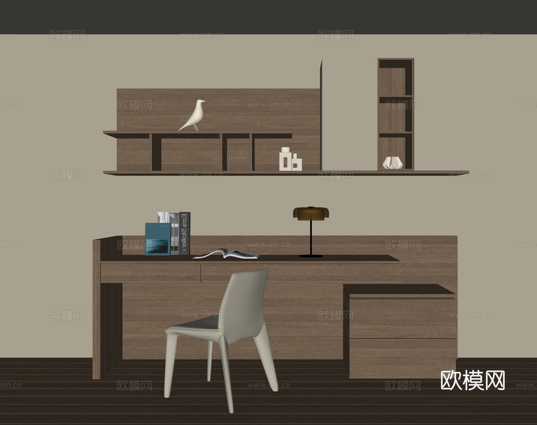 现代书桌柜组合su模型