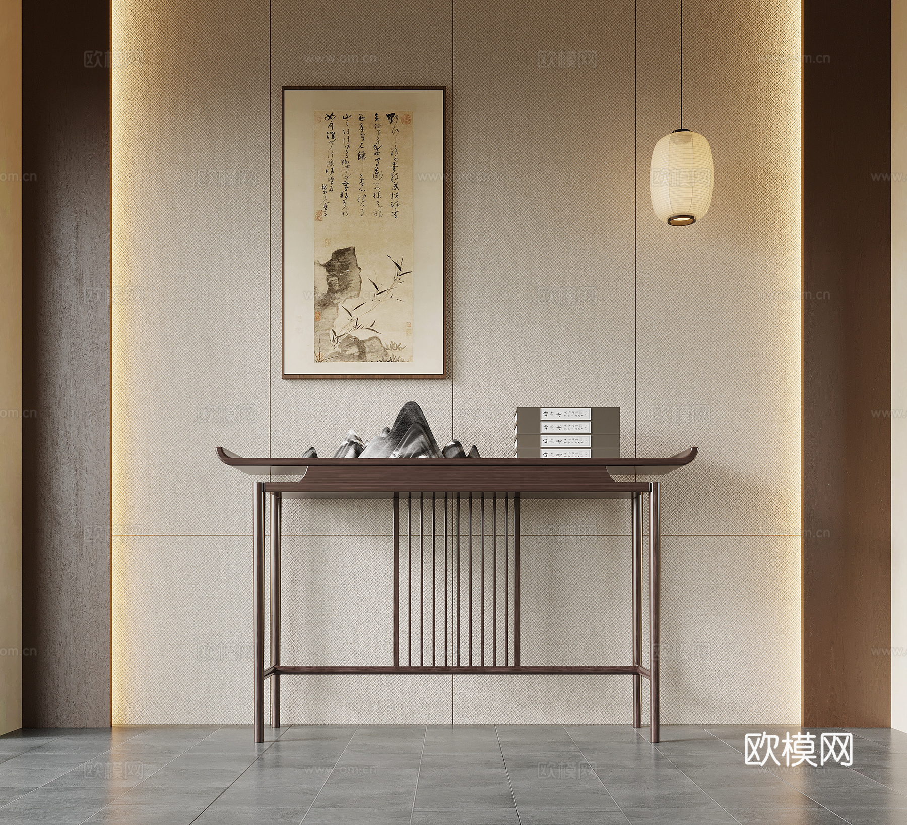 新中式玄关柜 端景柜su模型