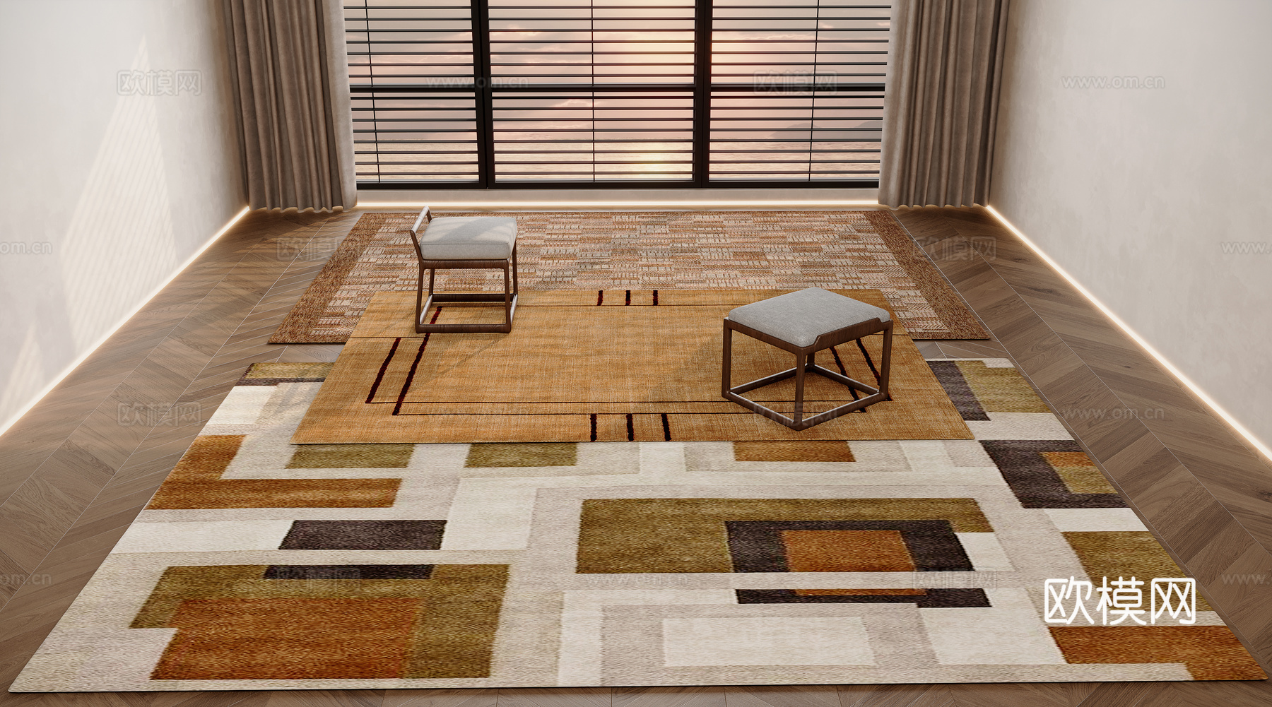 现代中古风地毯su模型