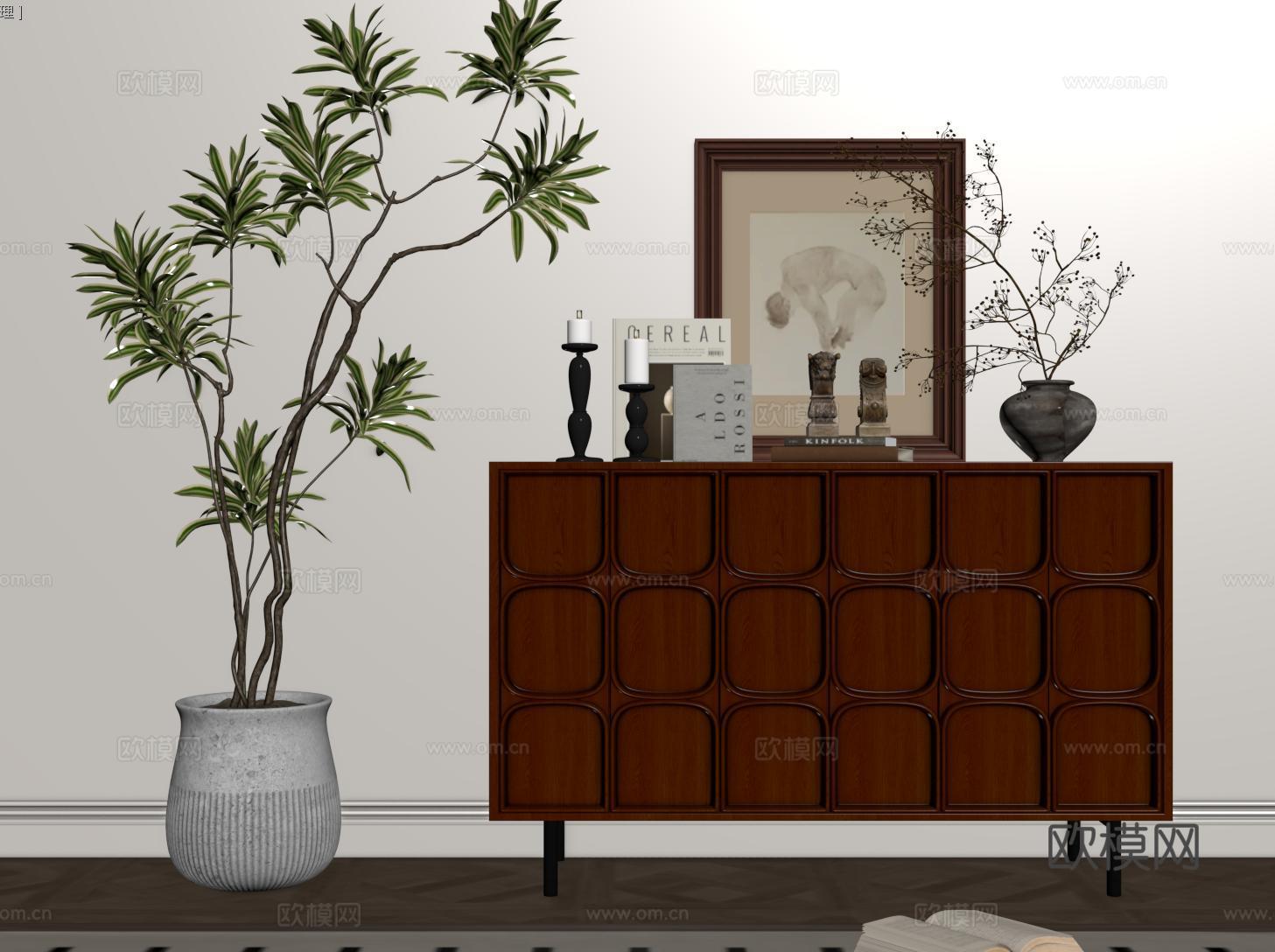 法式复古玄关柜 边柜 收纳储物柜 斗柜su模型