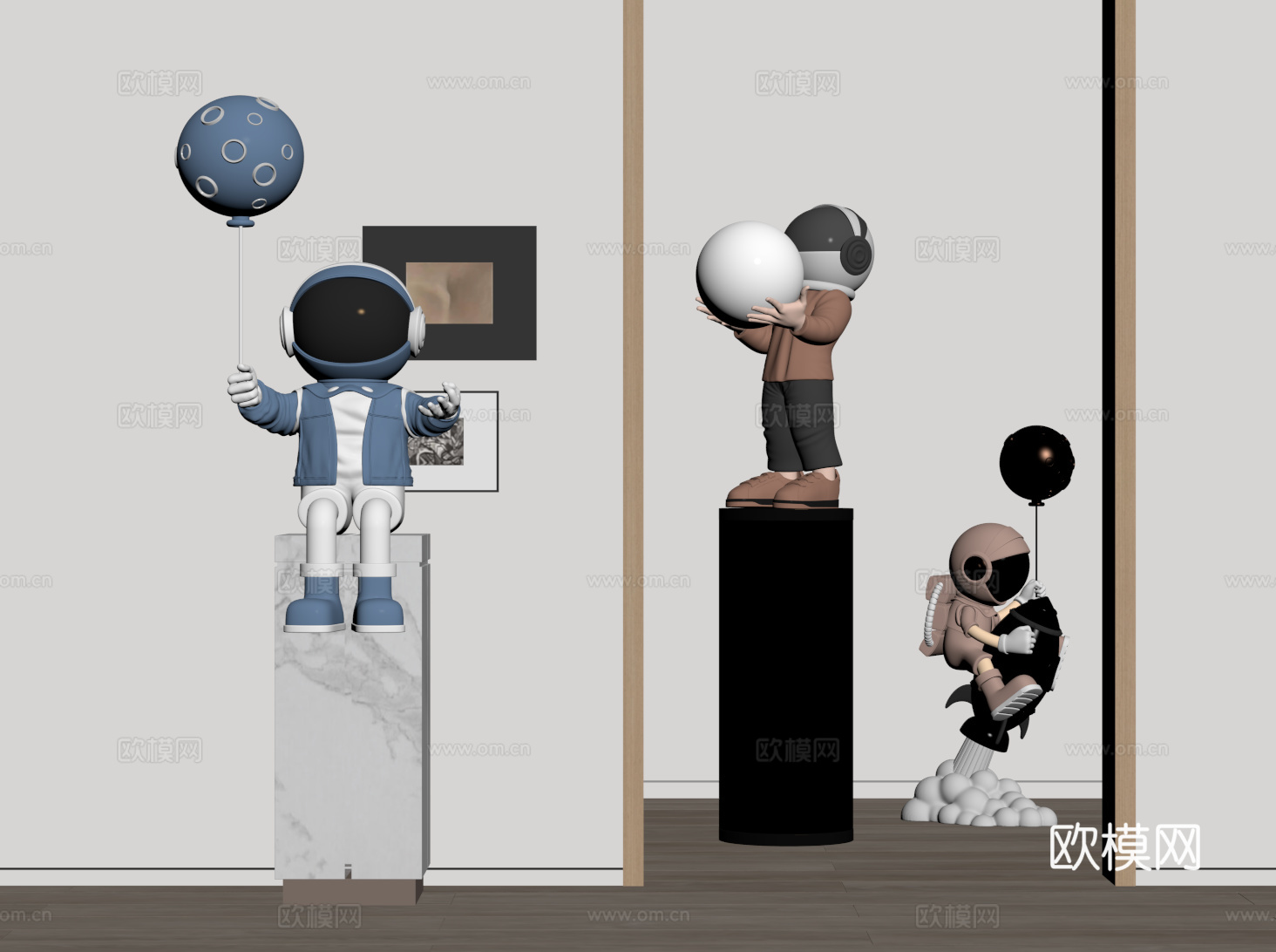 现代卡通雕塑 创意雕塑 太空人雕塑su模型