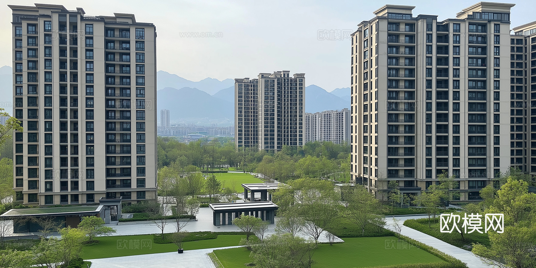 现代白天小区外景庭院外景别墅外景