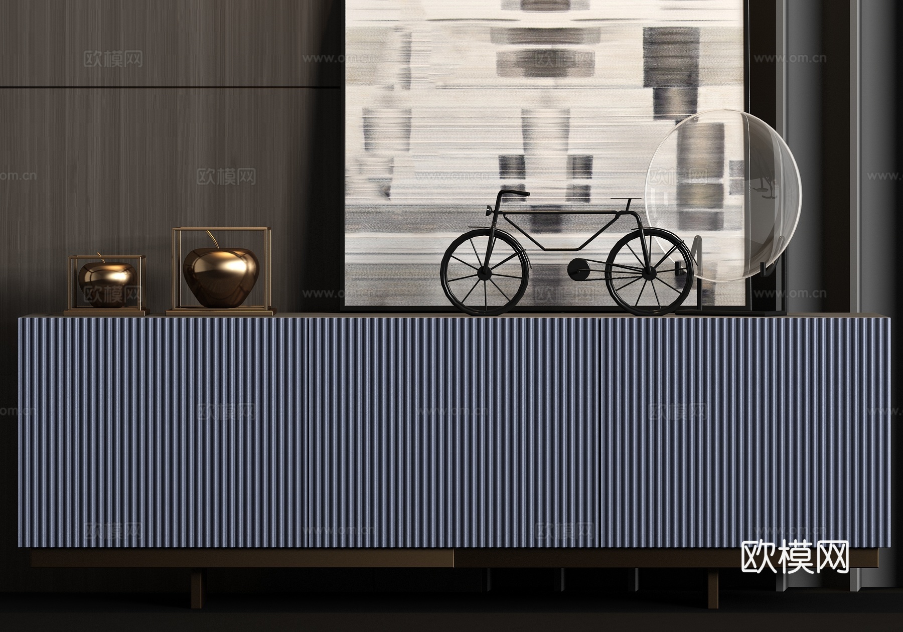 现代皮革电视柜饰品组合3d模型下载