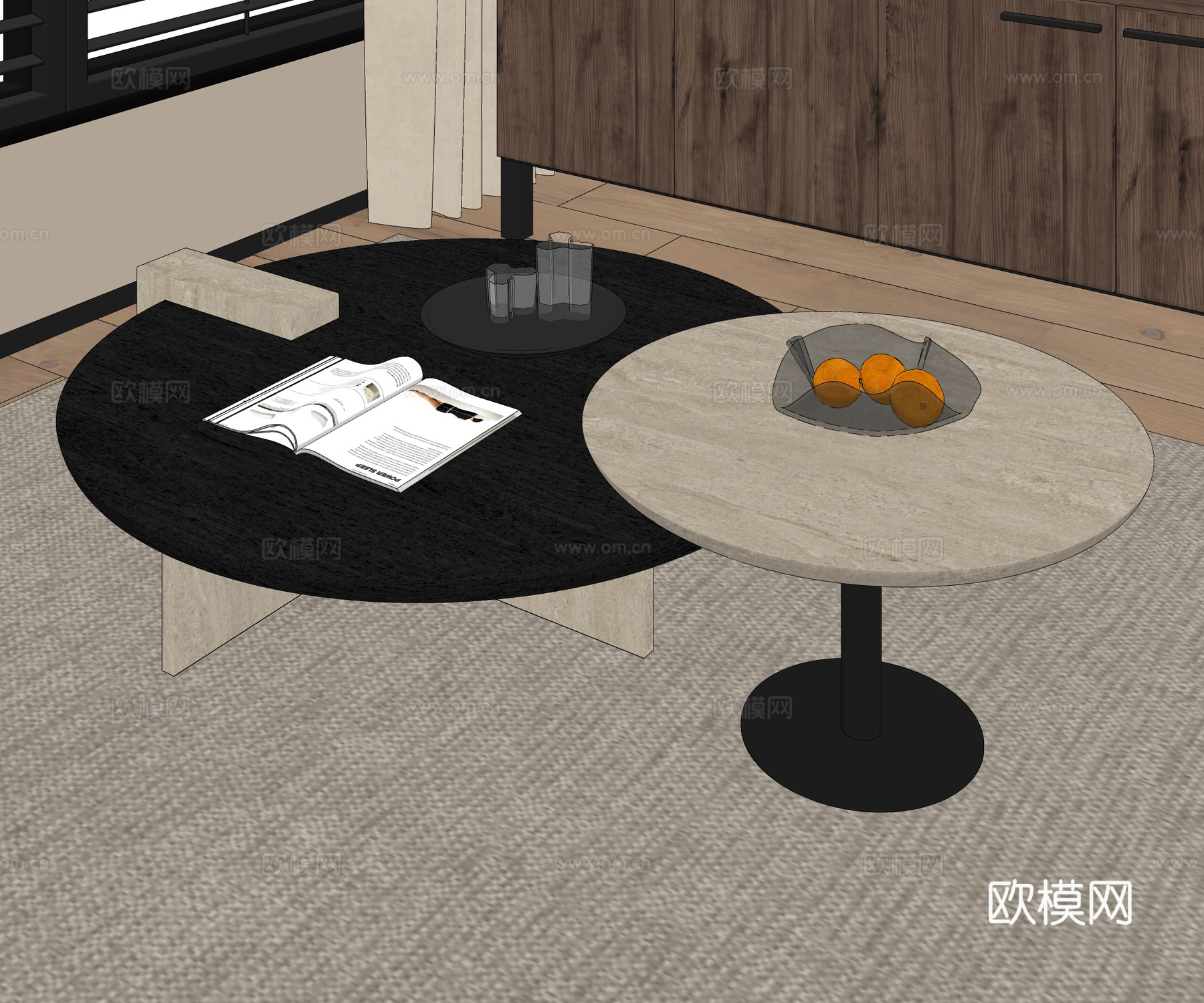 中古茶几组合 子母茶几 大理石茶几 木茶几 圆茶几 饰品摆su模型