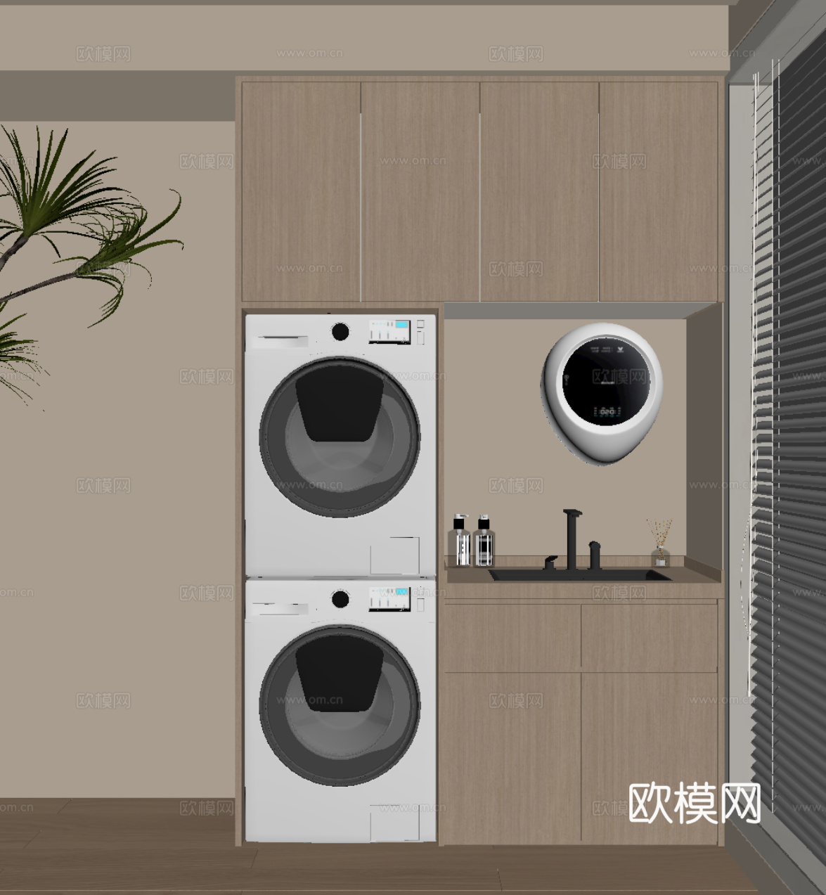 现代意式洗衣机柜 阳台柜su模型