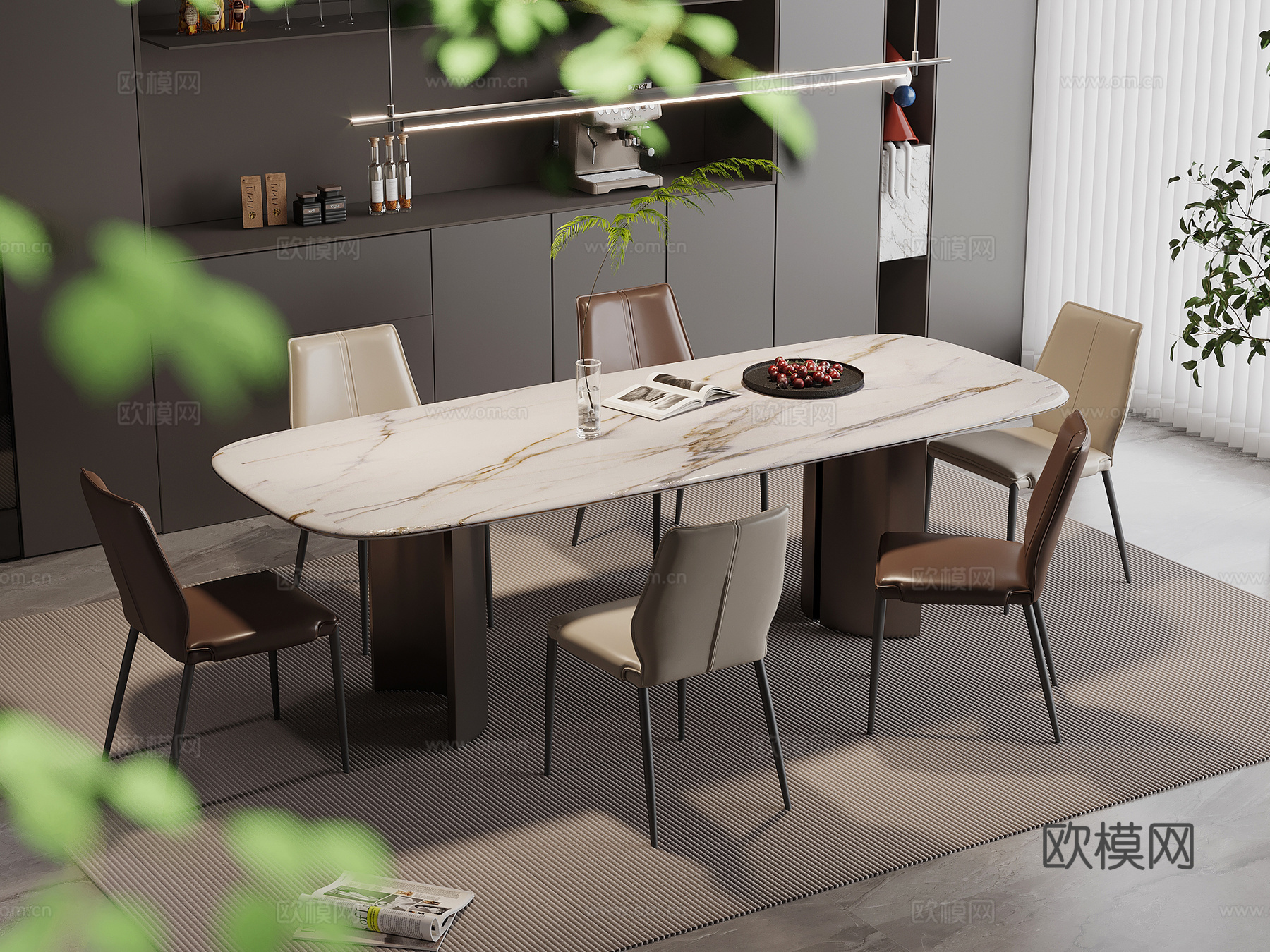 现代简约餐桌椅su模型