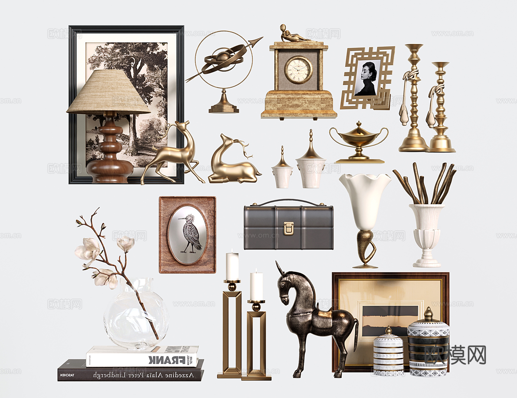 法式复古饰品摆件 花艺 雕塑 装饰画 烛台su模型