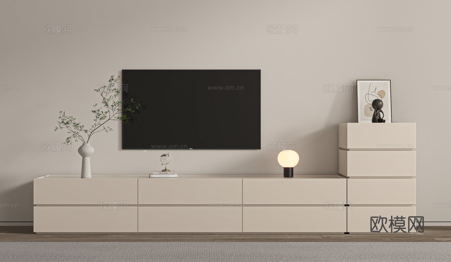 现代奶油电视柜su模型