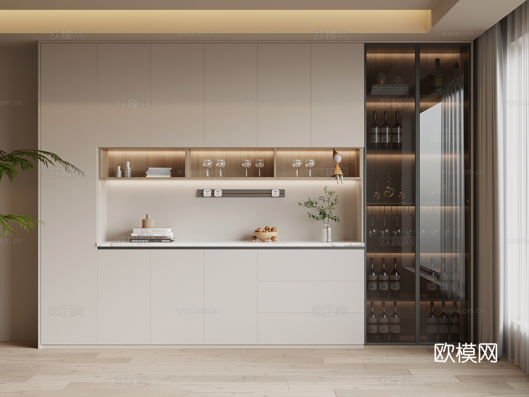 现代简约酒柜 餐边柜su模型下载（渲染图1）