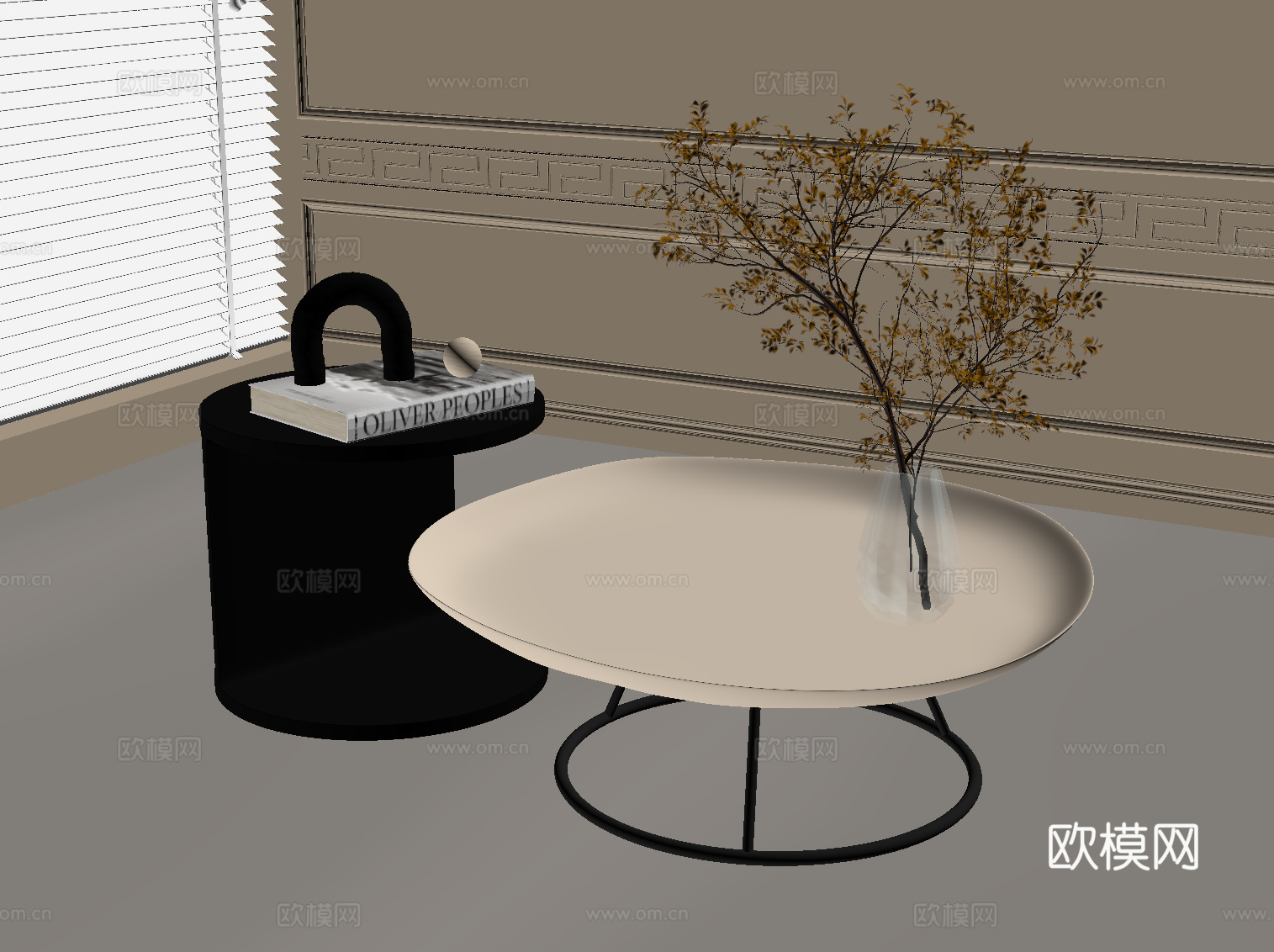 现代奶油风茶几 子母几su模型