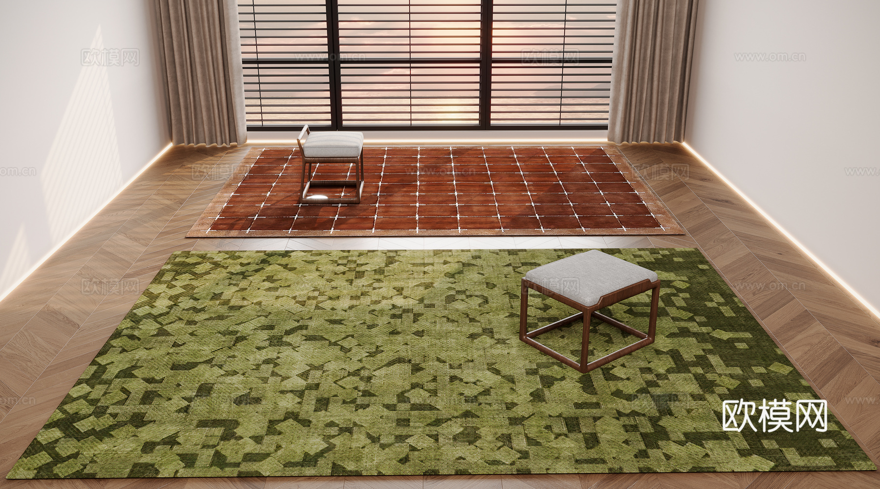 现代中古风地毯su模型