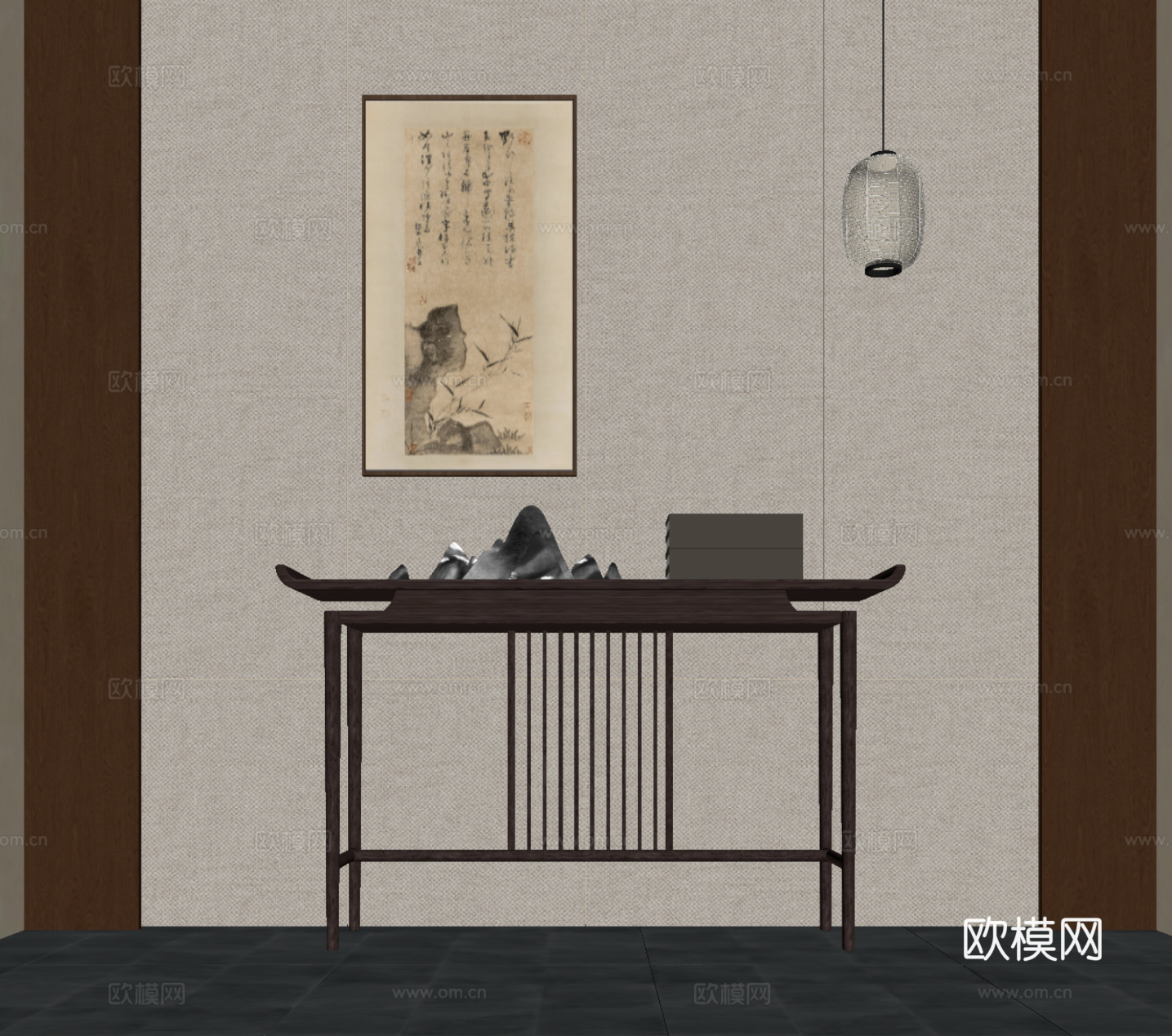 新中式玄关柜 端景柜su模型