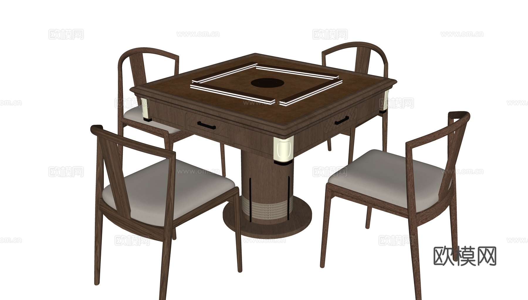 中古风麻将桌su模型