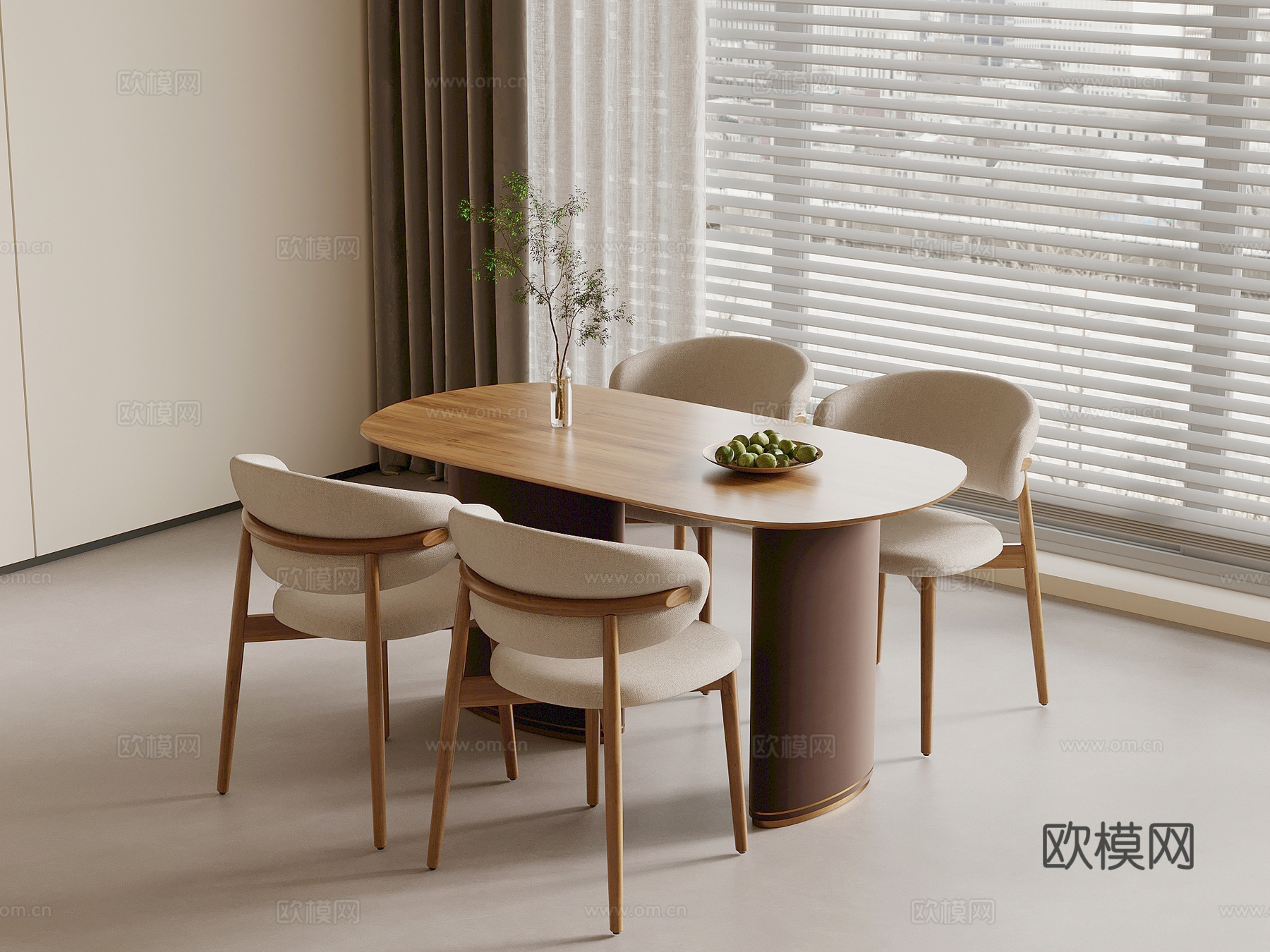 现代奶油风餐桌椅su模型