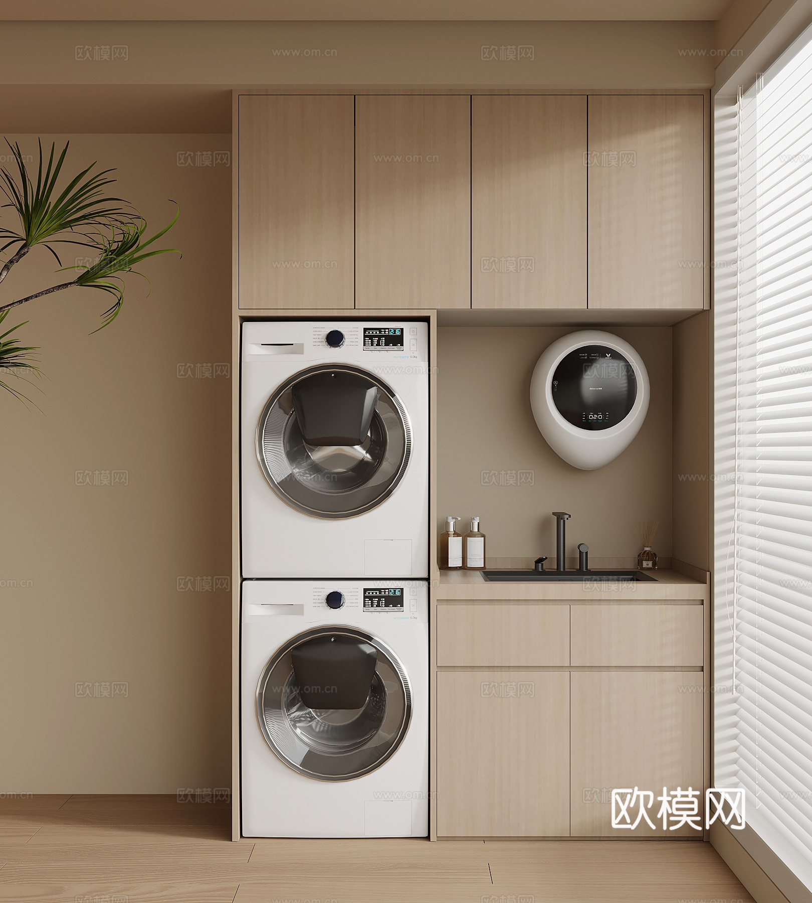 现代意式洗衣机柜 阳台柜su模型