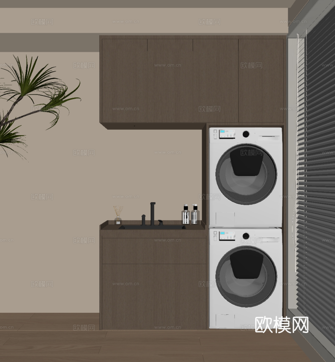 现代意式洗衣机柜 阳台柜su模型