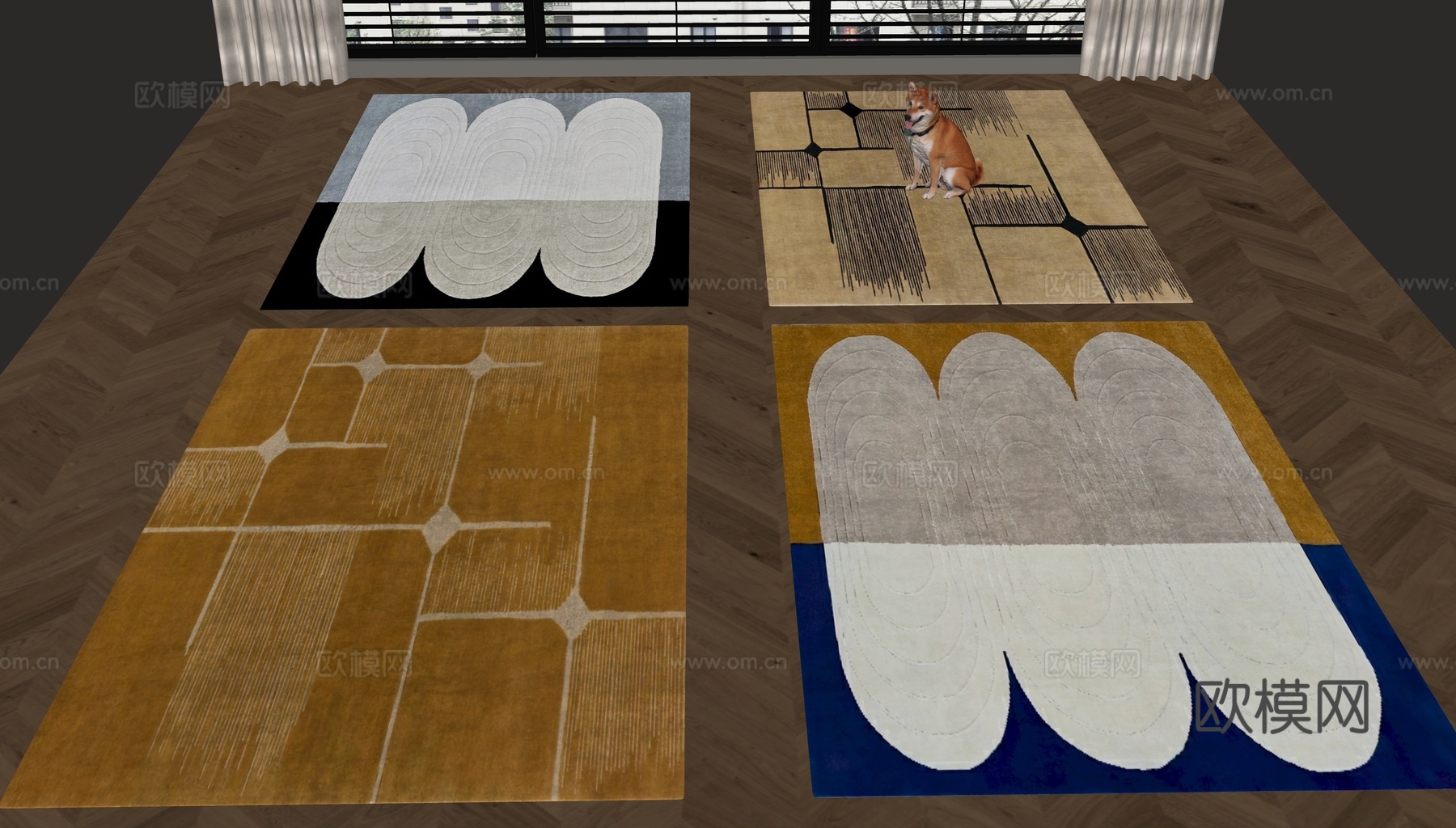 现代中古风地毯su模型