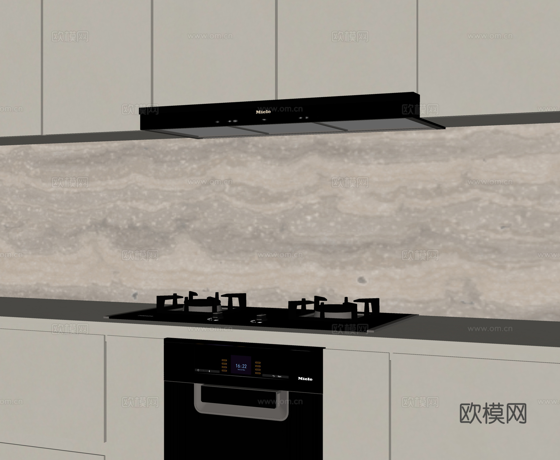 现代灶台 燃气灶 油烟机su模型
