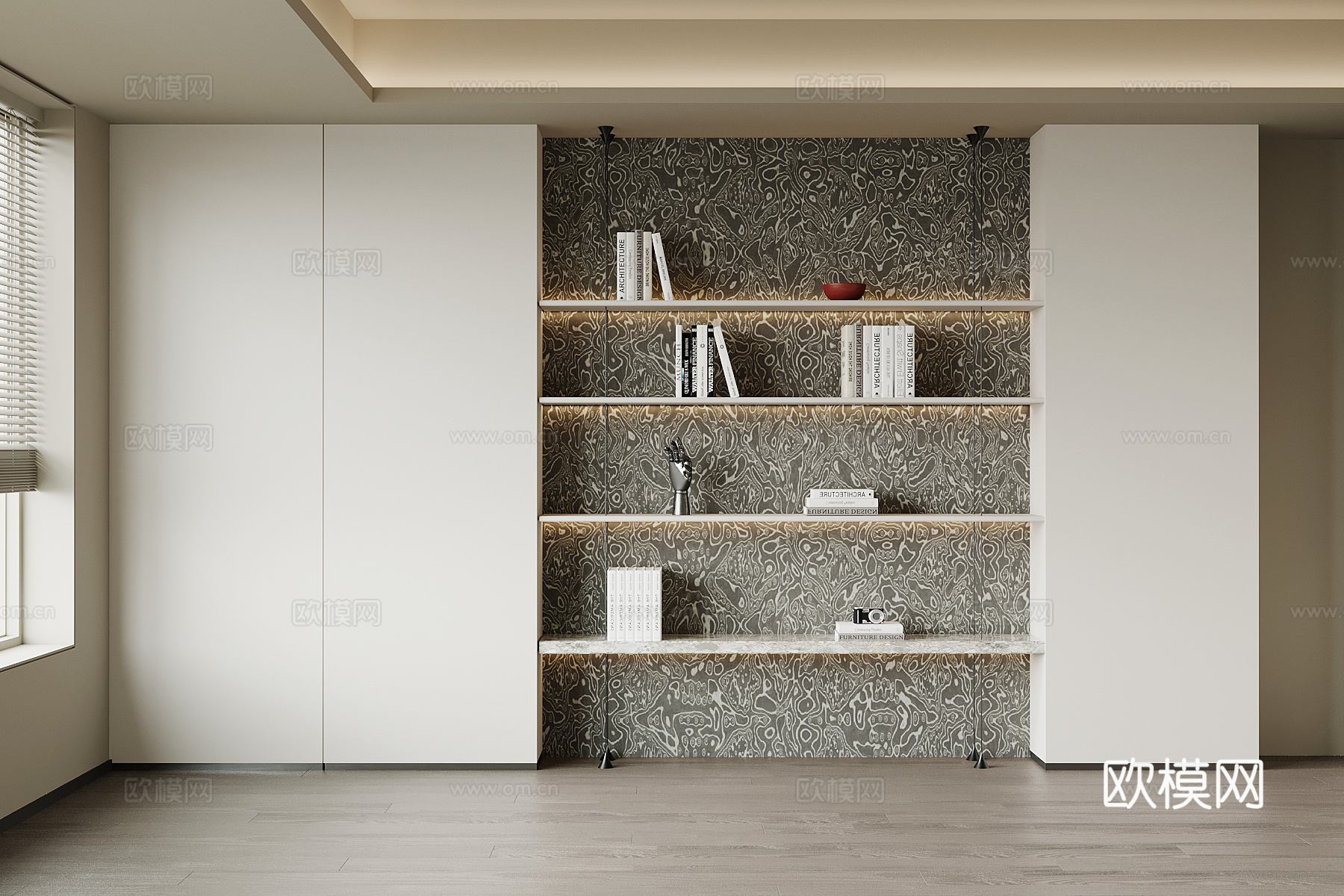 现代意式书柜 书架su模型