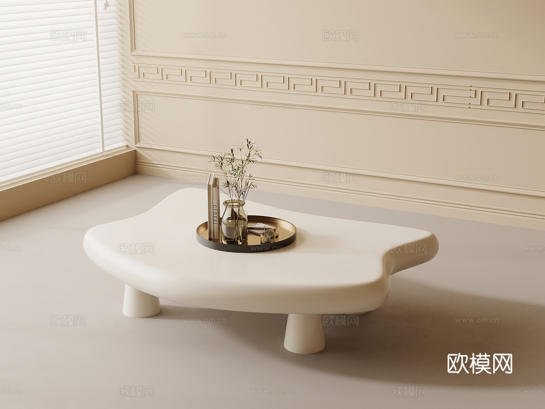 现代奶油风茶几 异形茶几su模型