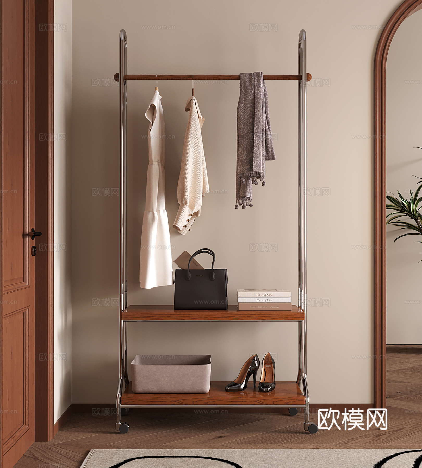 中古衣架 挂衣架 现代衣帽架 落地衣架su模型
