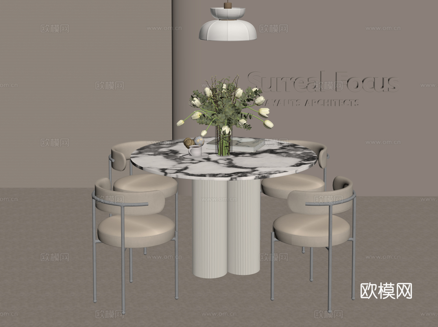 现代简约餐桌椅 圆形餐桌su模型