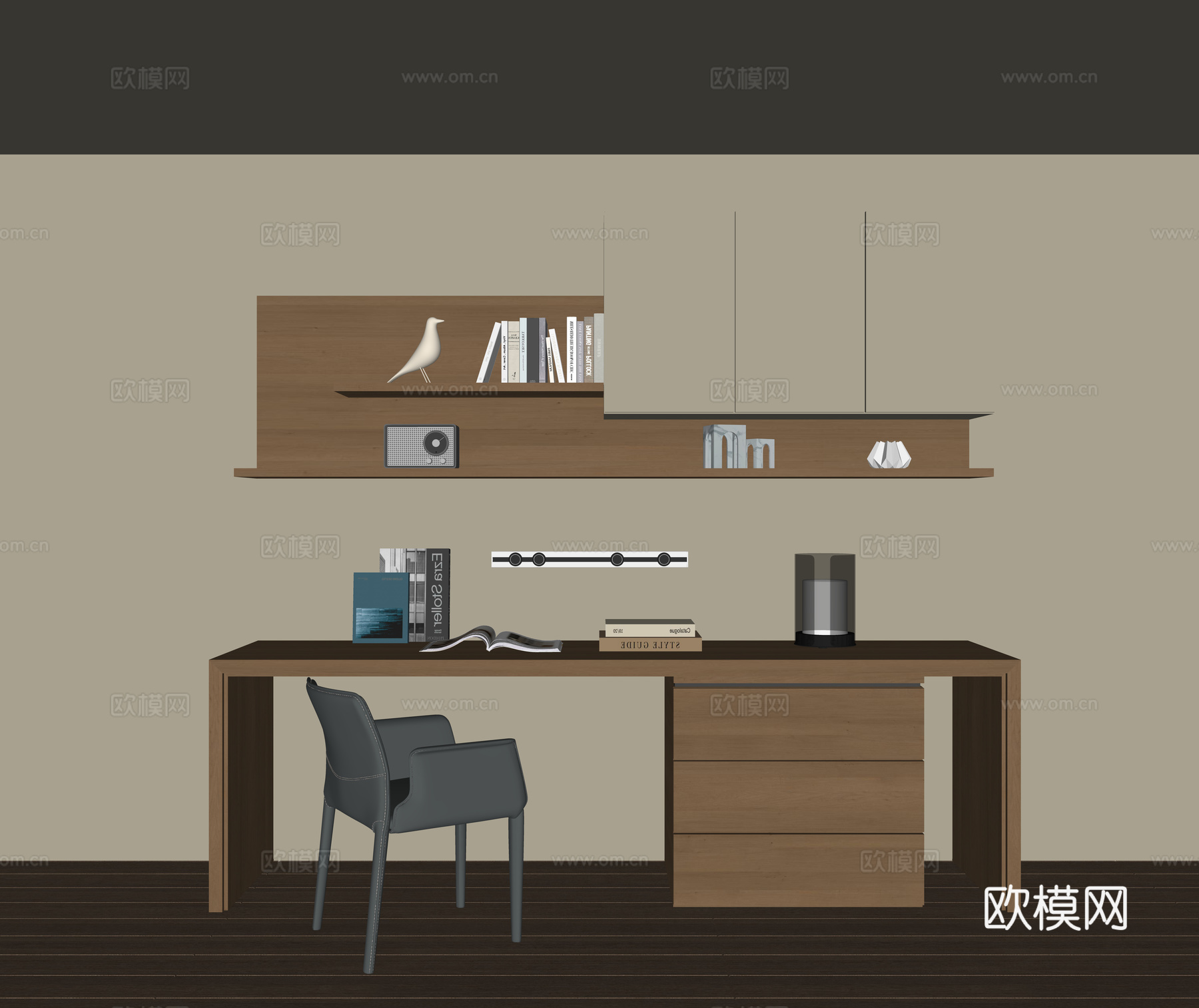 现代书桌柜组合su模型