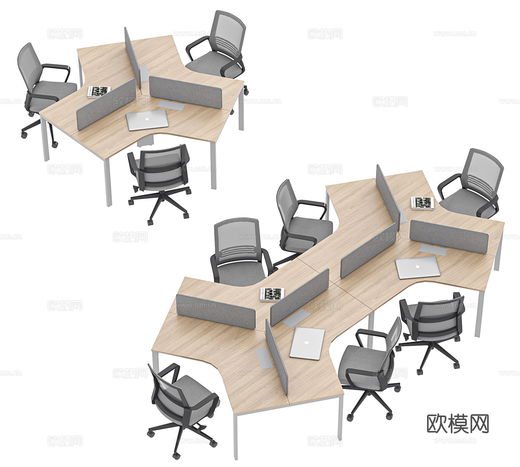 现代办公桌椅组合 办公桌 工位 员工位 桌屏 桌上屏 职员桌su模型