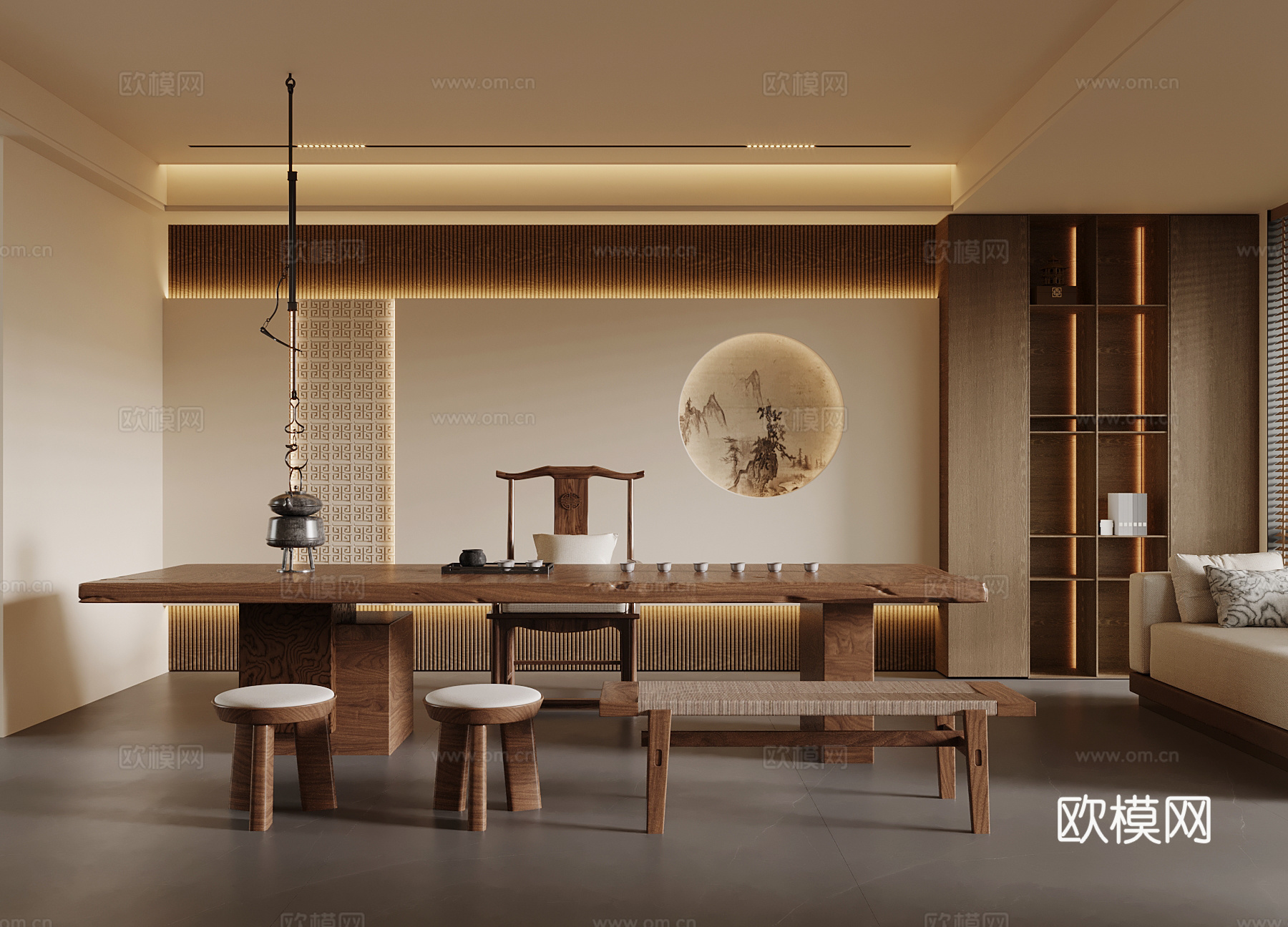 新中式茶室 茶桌椅 茶叶柜su模型