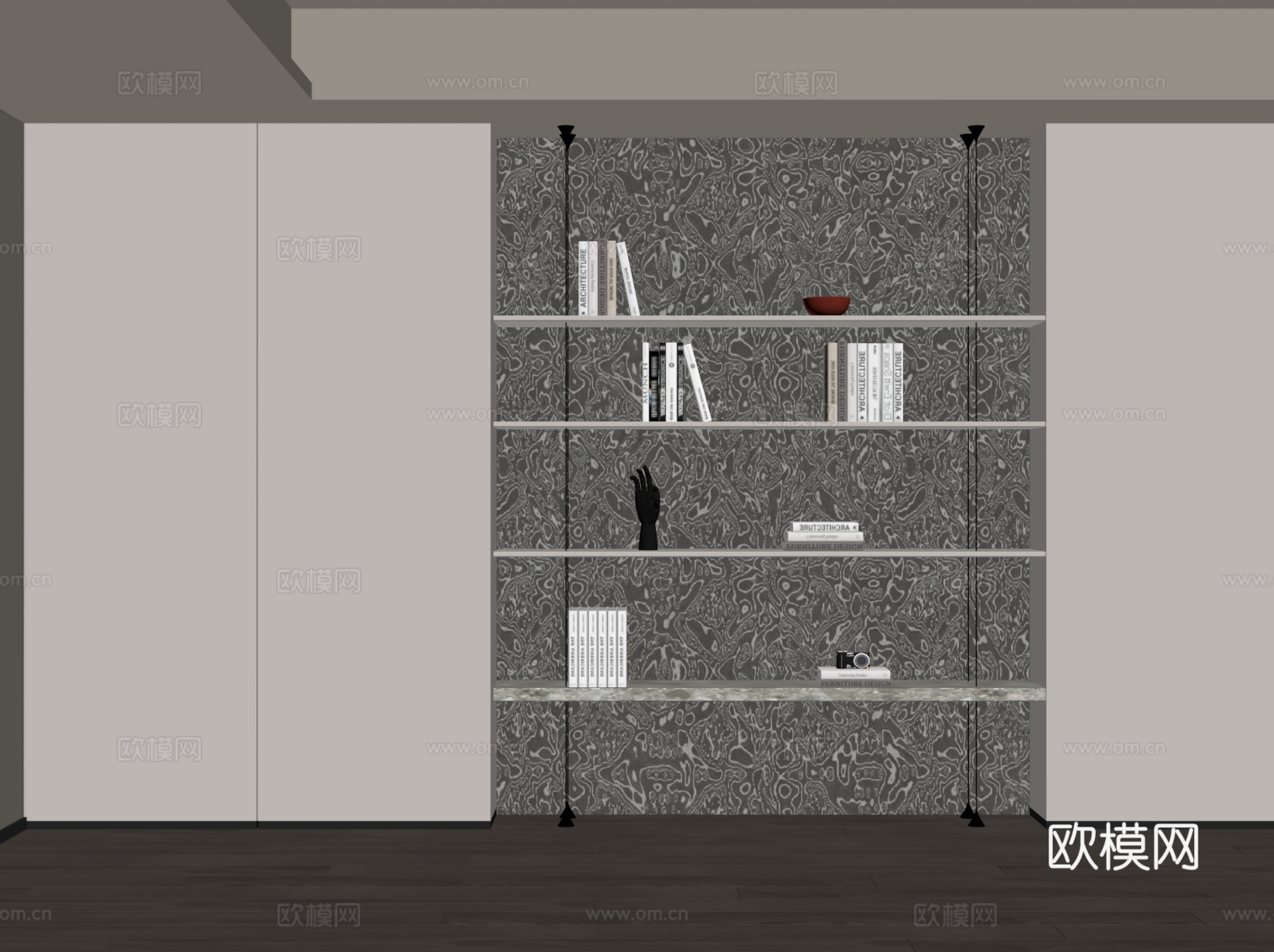 现代意式书柜 书架su模型