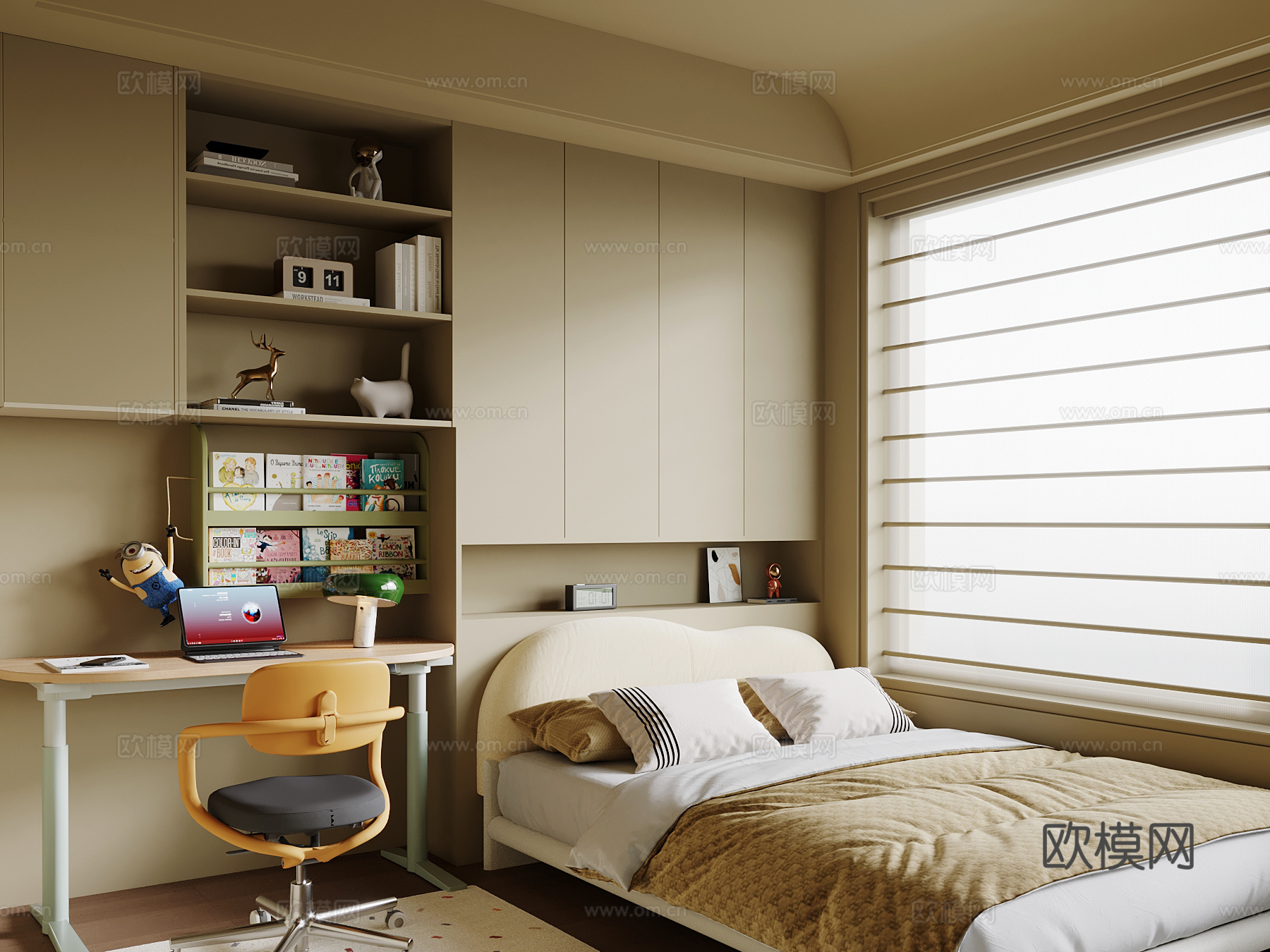 中古风榻榻米卧室 儿童房3d模型下载